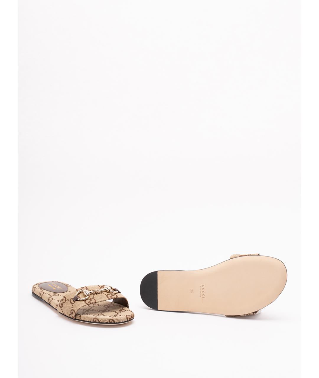 GUCCI Бежевые текстильные шлепанцы, фото 4