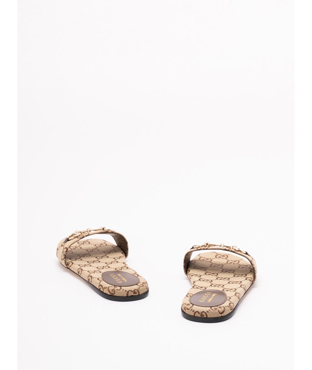 GUCCI Бежевые текстильные шлепанцы, фото 3