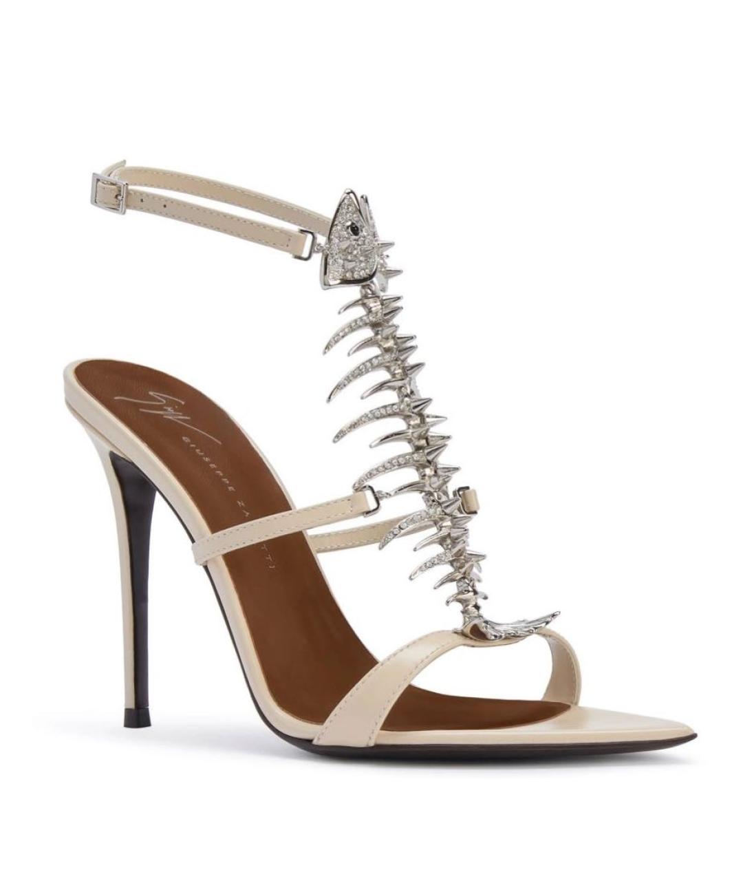 GIUSEPPE ZANOTTI DESIGN Бежевые кожаные босоножки, фото 2