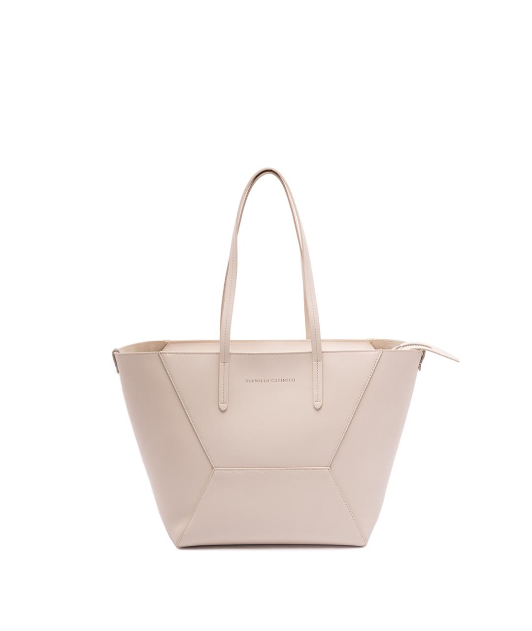 BRUNELLO CUCINELLI Бежевая кожаная сумка тоут, фото 1