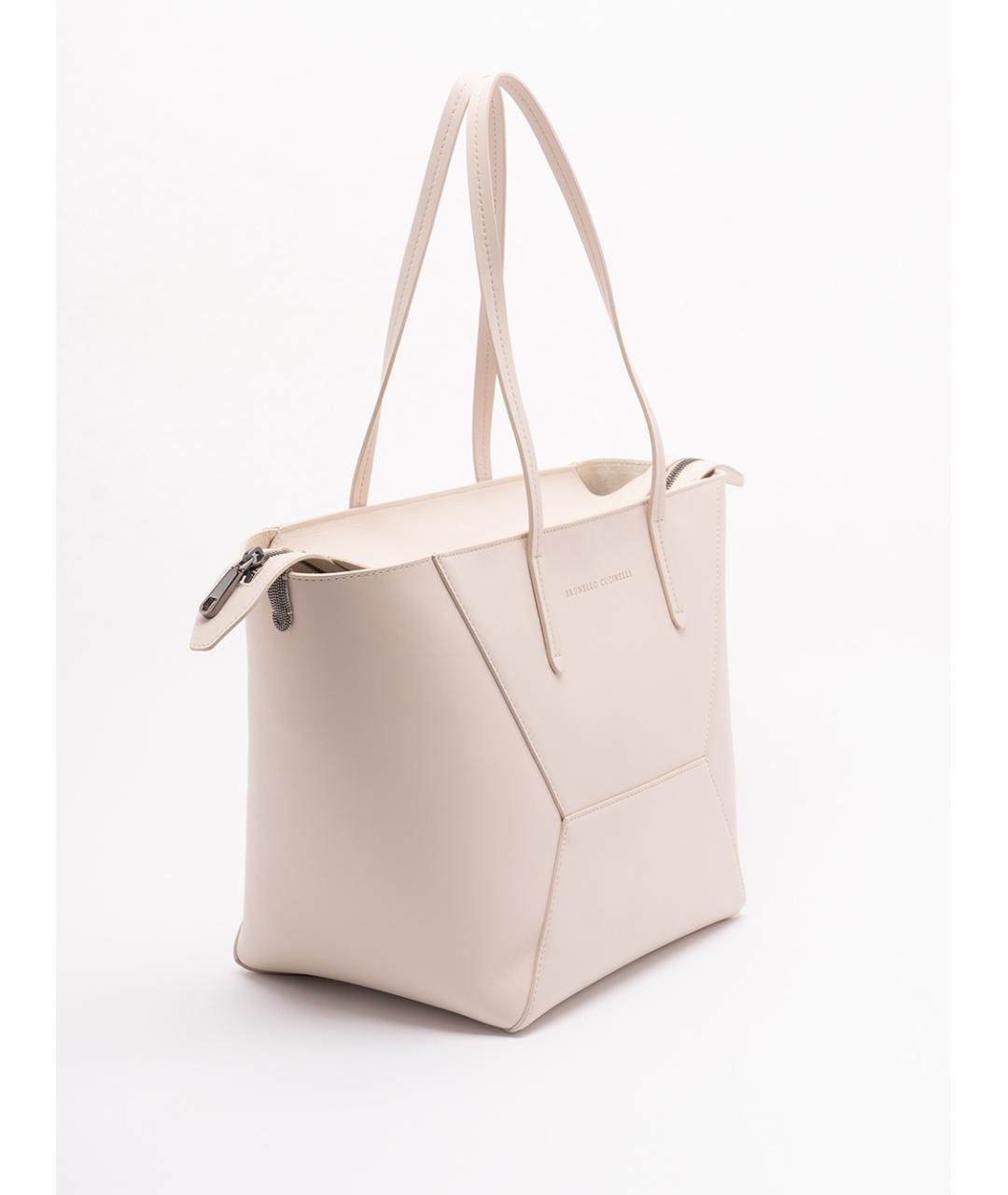 BRUNELLO CUCINELLI Бежевая кожаная сумка тоут, фото 3