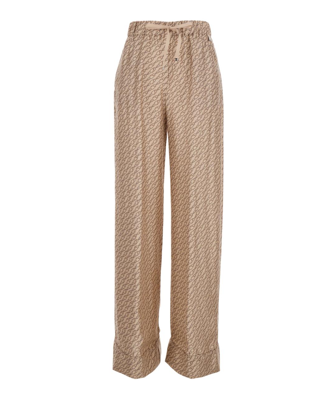 HERNO Бежевые шелковые прямые брюки, фото 1