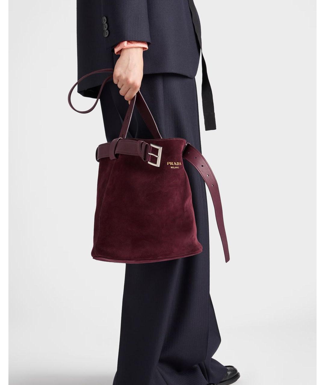 PRADA Бордовая замшевая сумка через плечо, фото 5