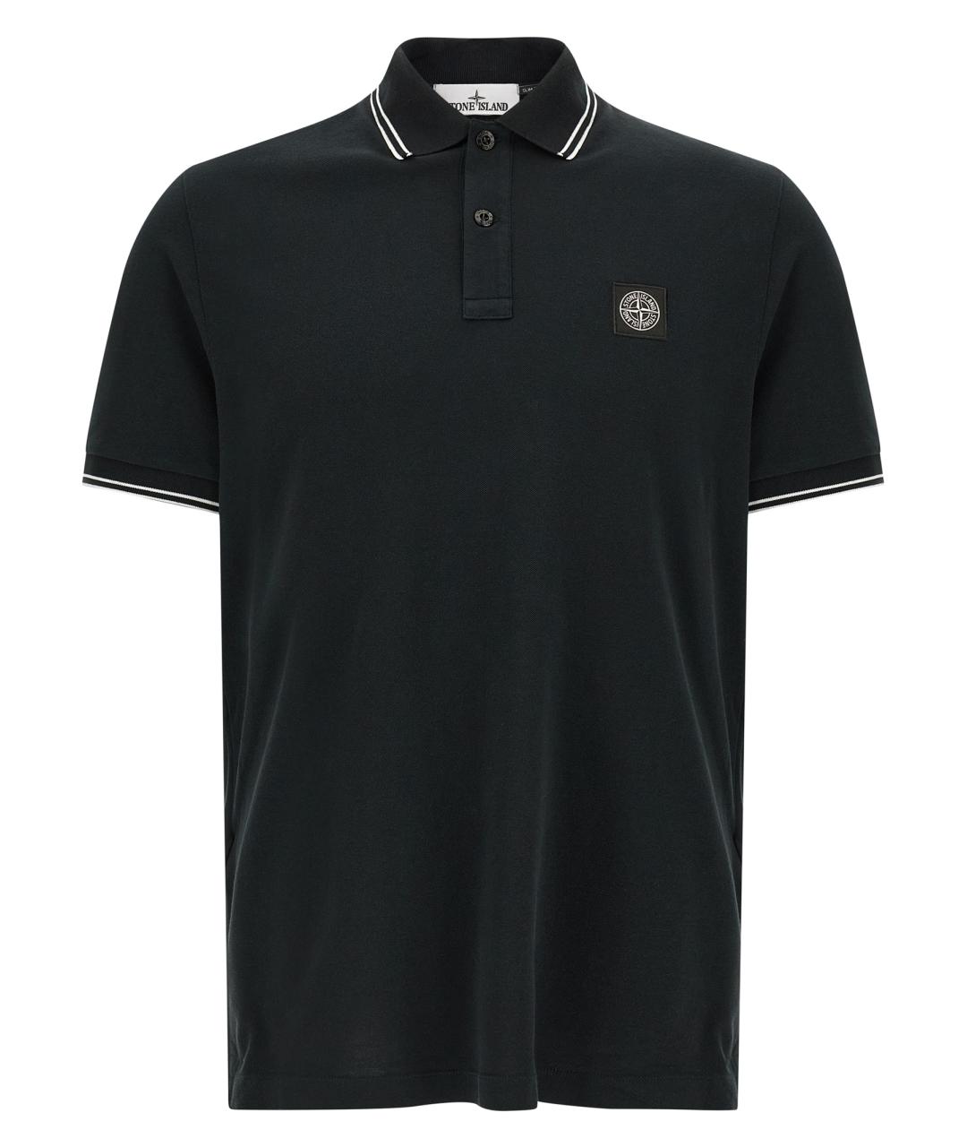 STONE ISLAND Черное хлопковое поло с коротким рукавом, фото 1