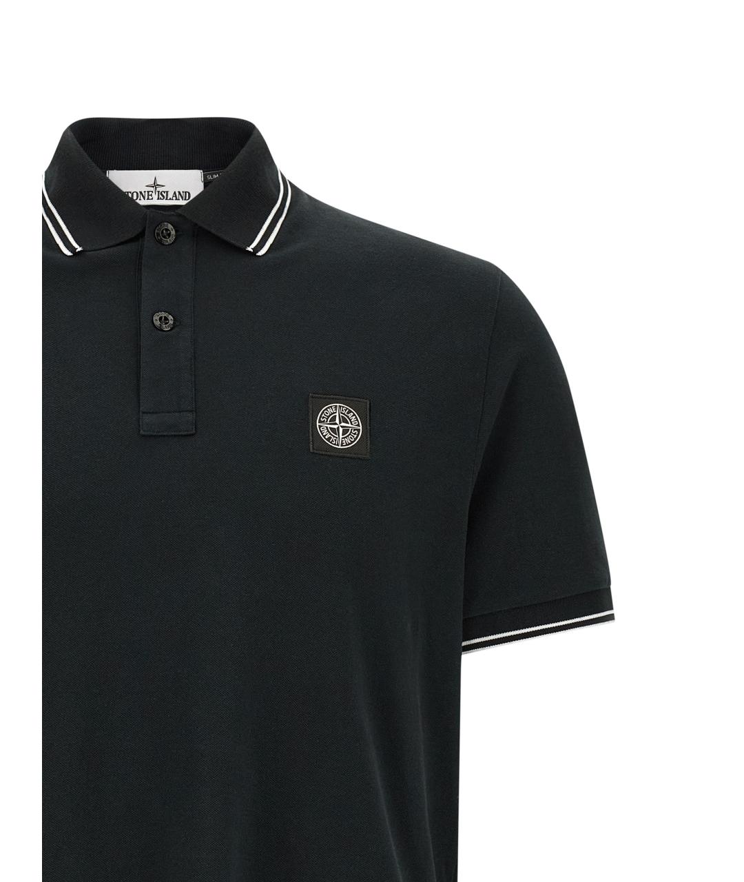 STONE ISLAND Черное хлопковое поло с коротким рукавом, фото 3
