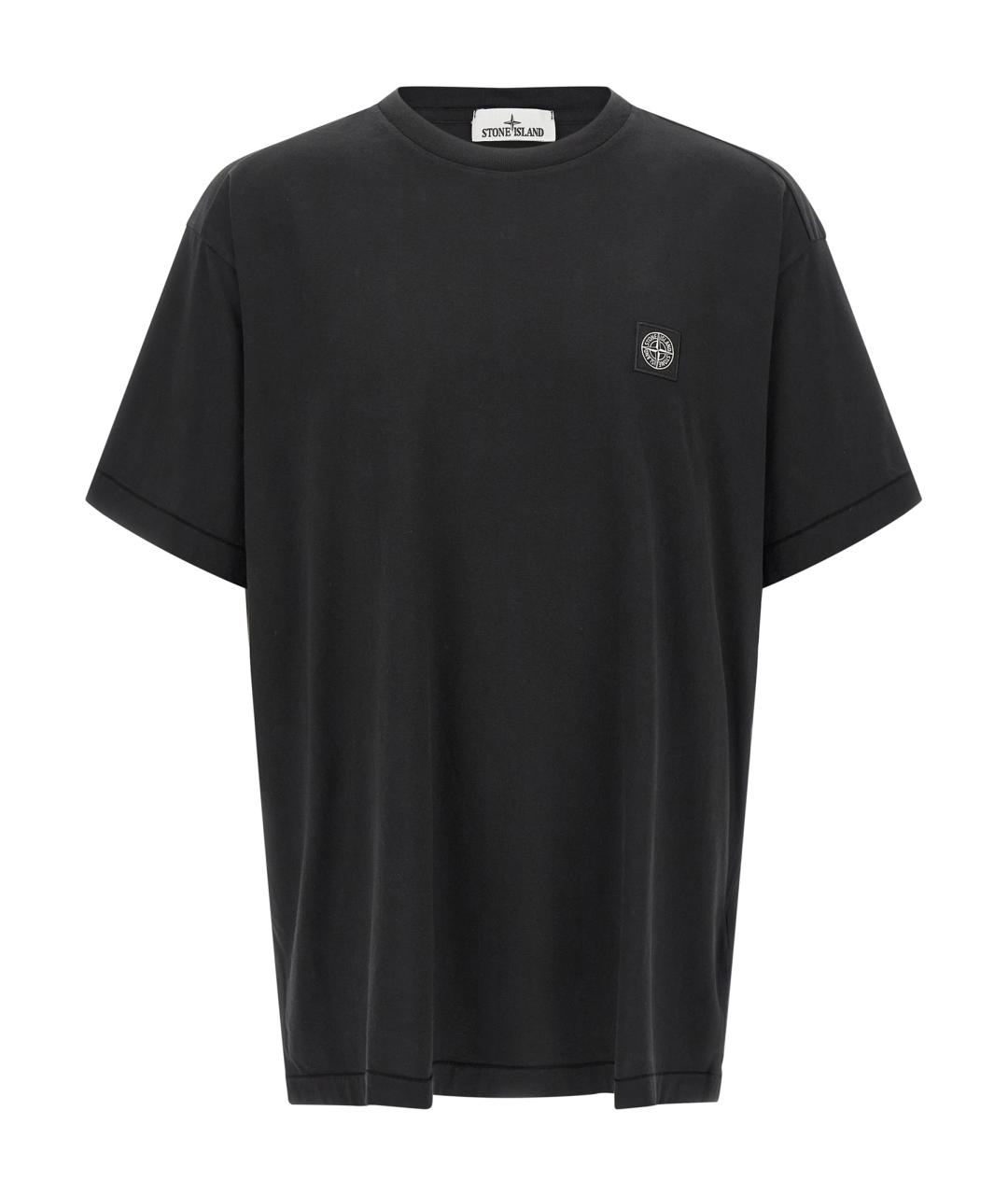 STONE ISLAND Черная хлопковая футболка, фото 1