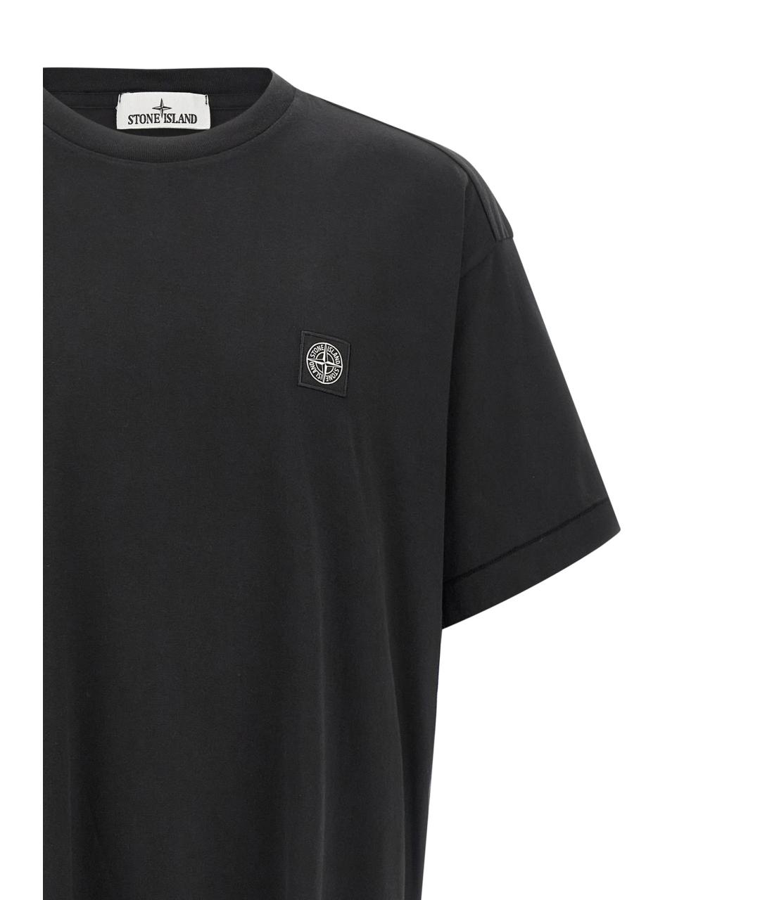 STONE ISLAND Черная хлопковая футболка, фото 3