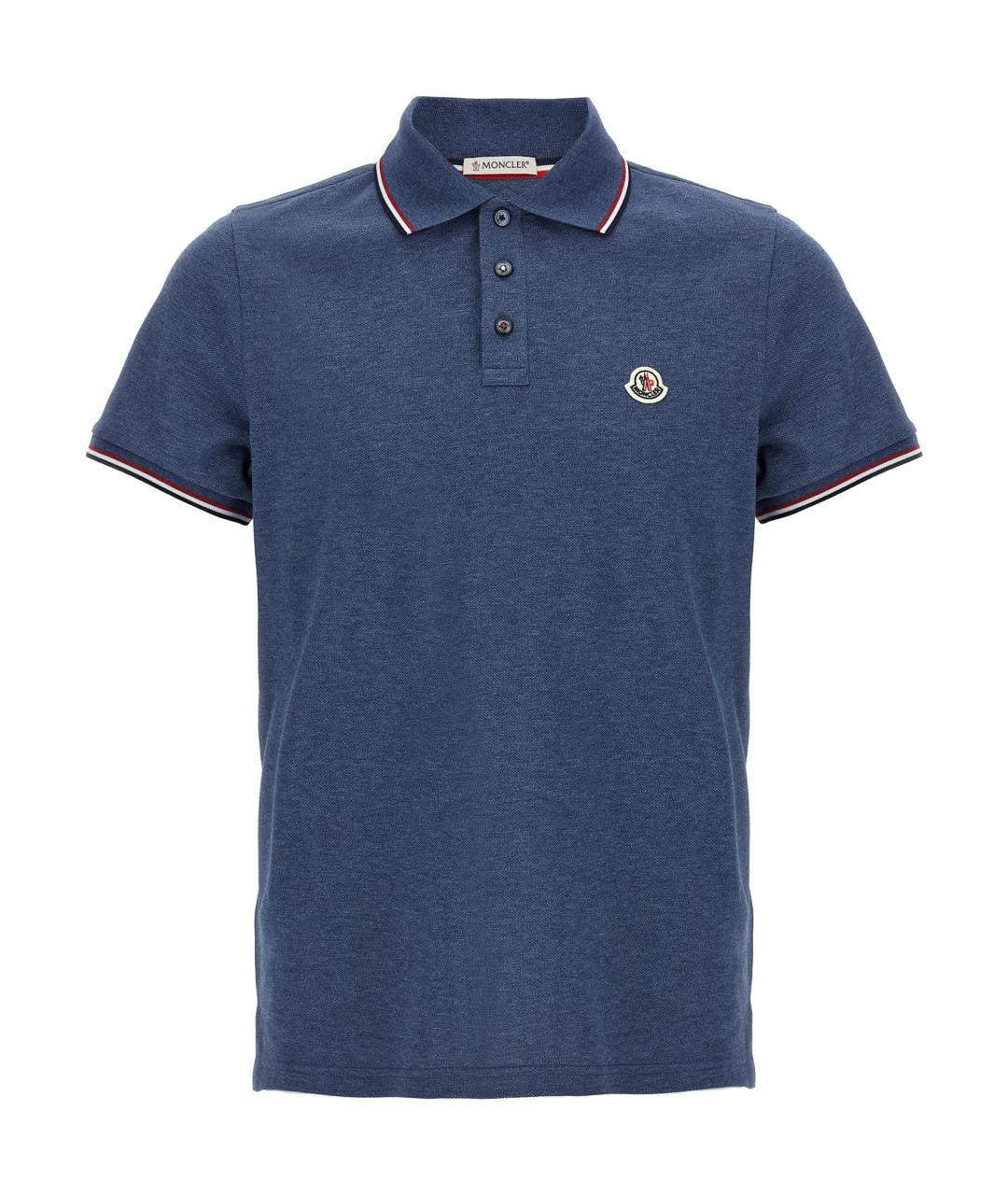 MONCLER Синее хлопковое поло с коротким рукавом, фото 1