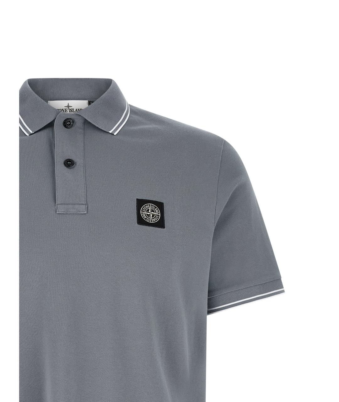 STONE ISLAND Голубое хлопковое поло с коротким рукавом, фото 3