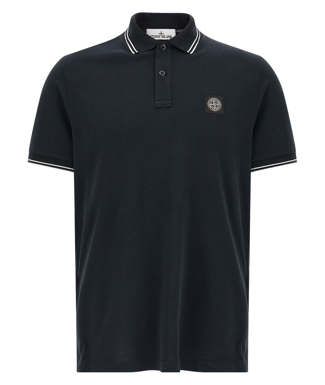 STONE ISLAND Темно-синее хлопковое поло с коротким рукавом, фото 1