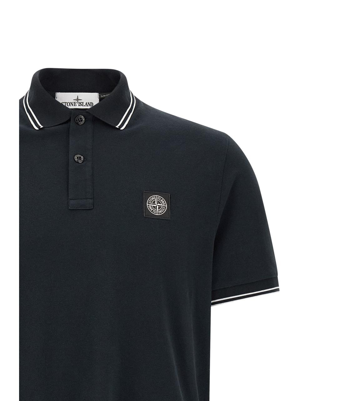 STONE ISLAND Темно-синее хлопковое поло с коротким рукавом, фото 3