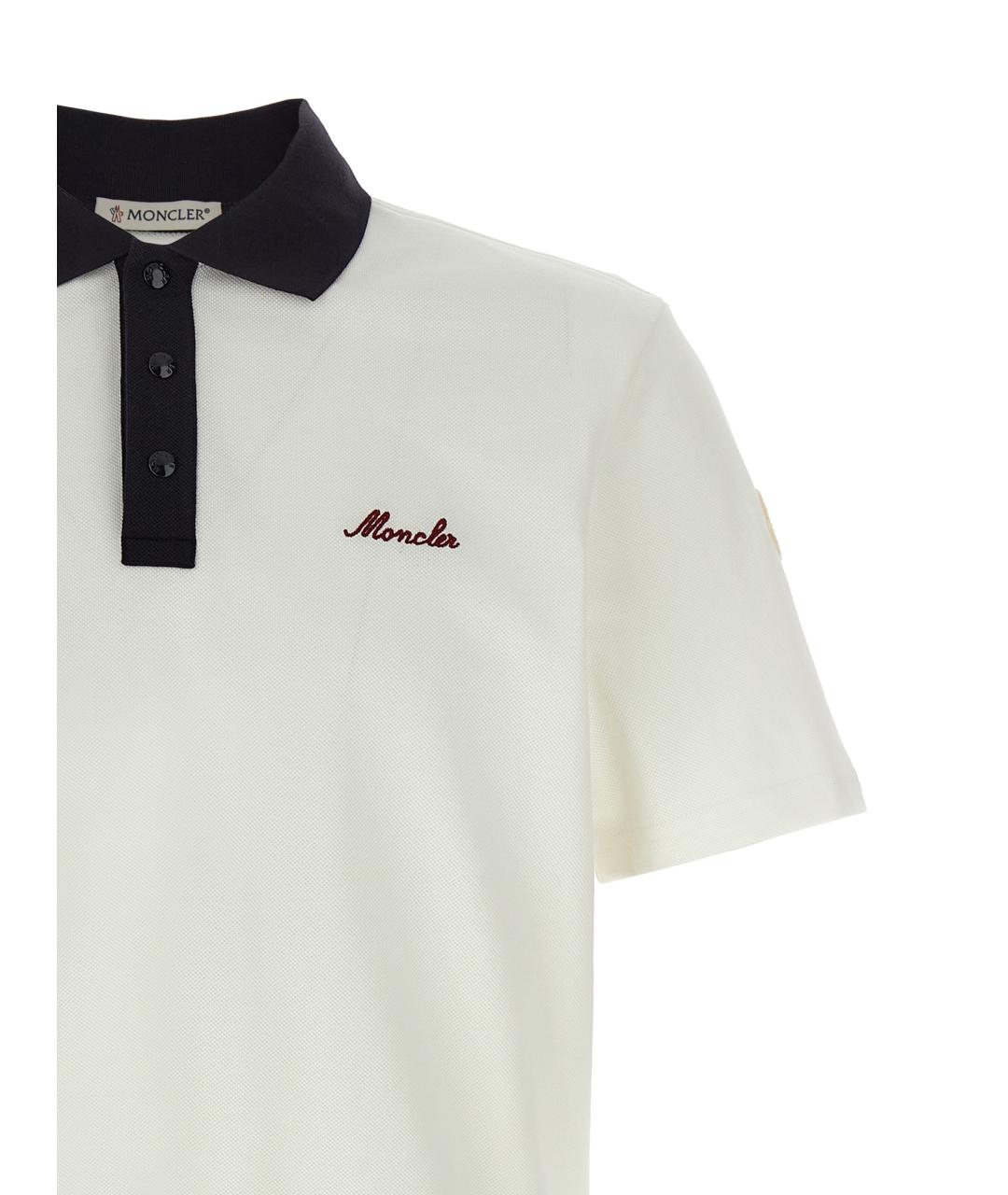 MONCLER Белое хлопковое поло с коротким рукавом, фото 3