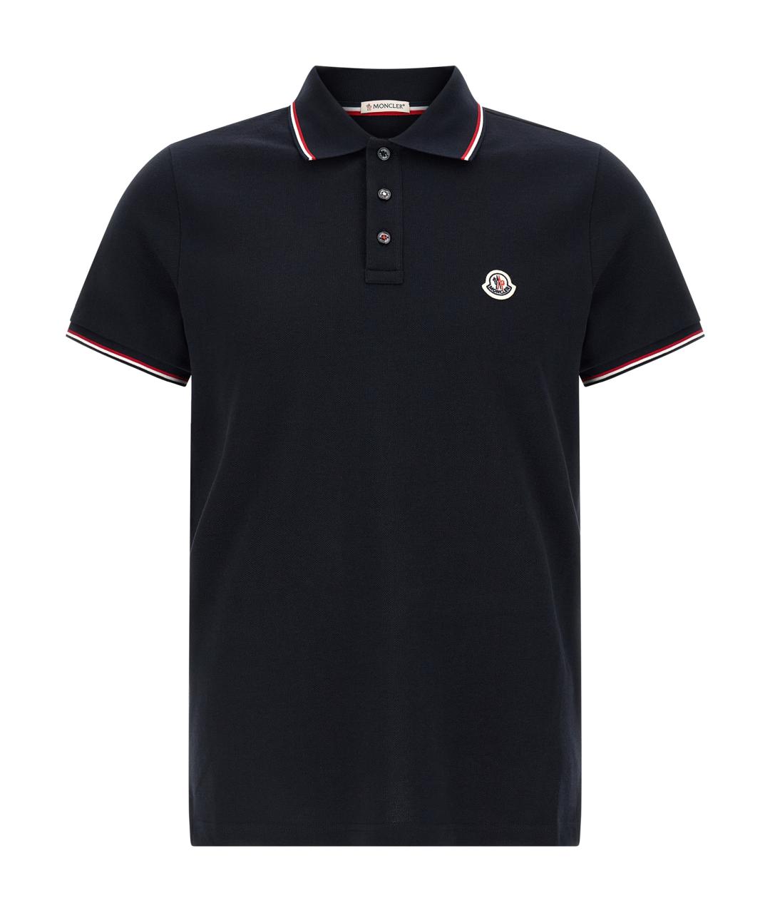 MONCLER Синее хлопковое поло с коротким рукавом, фото 1