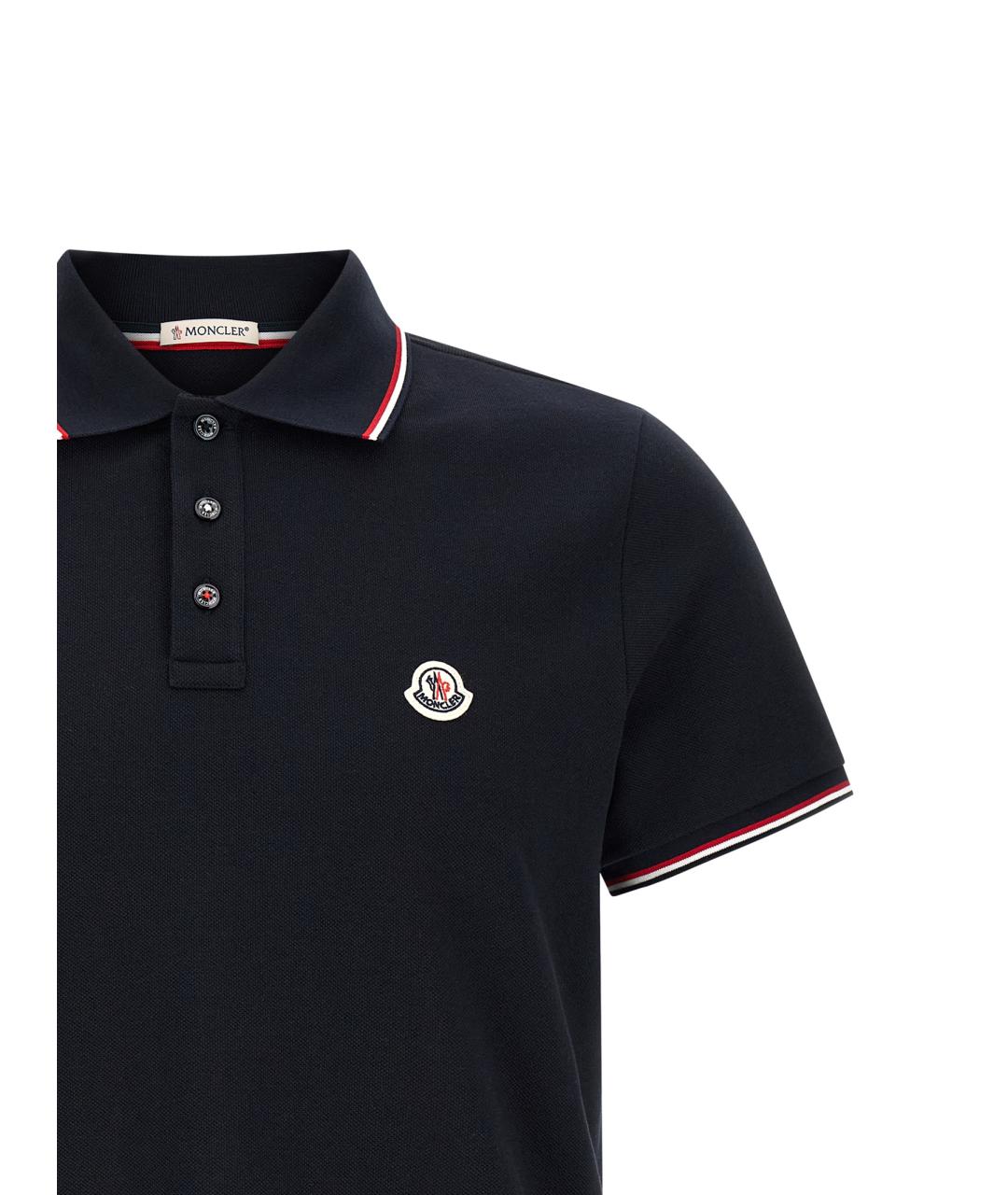 MONCLER Синее хлопковое поло с коротким рукавом, фото 3