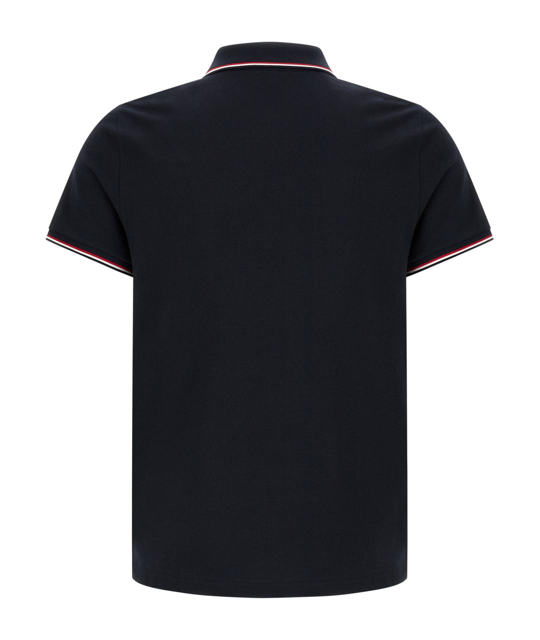 MONCLER Синее хлопковое поло с коротким рукавом, фото 2