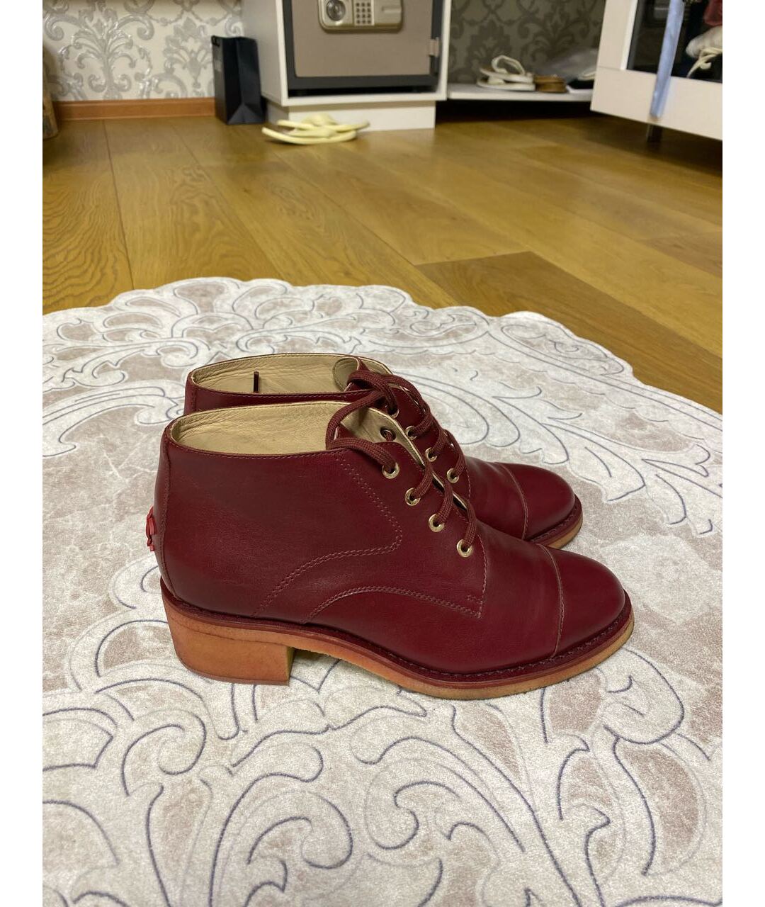 CHANEL PRE-OWNED Бордовые кожаные ботинки, фото 6
