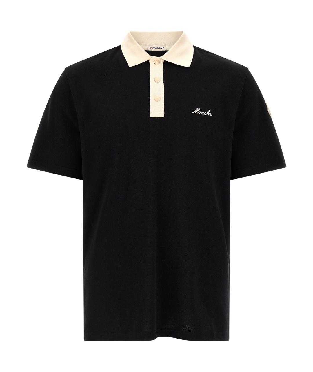 MONCLER Черное хлопковое поло с коротким рукавом, фото 1