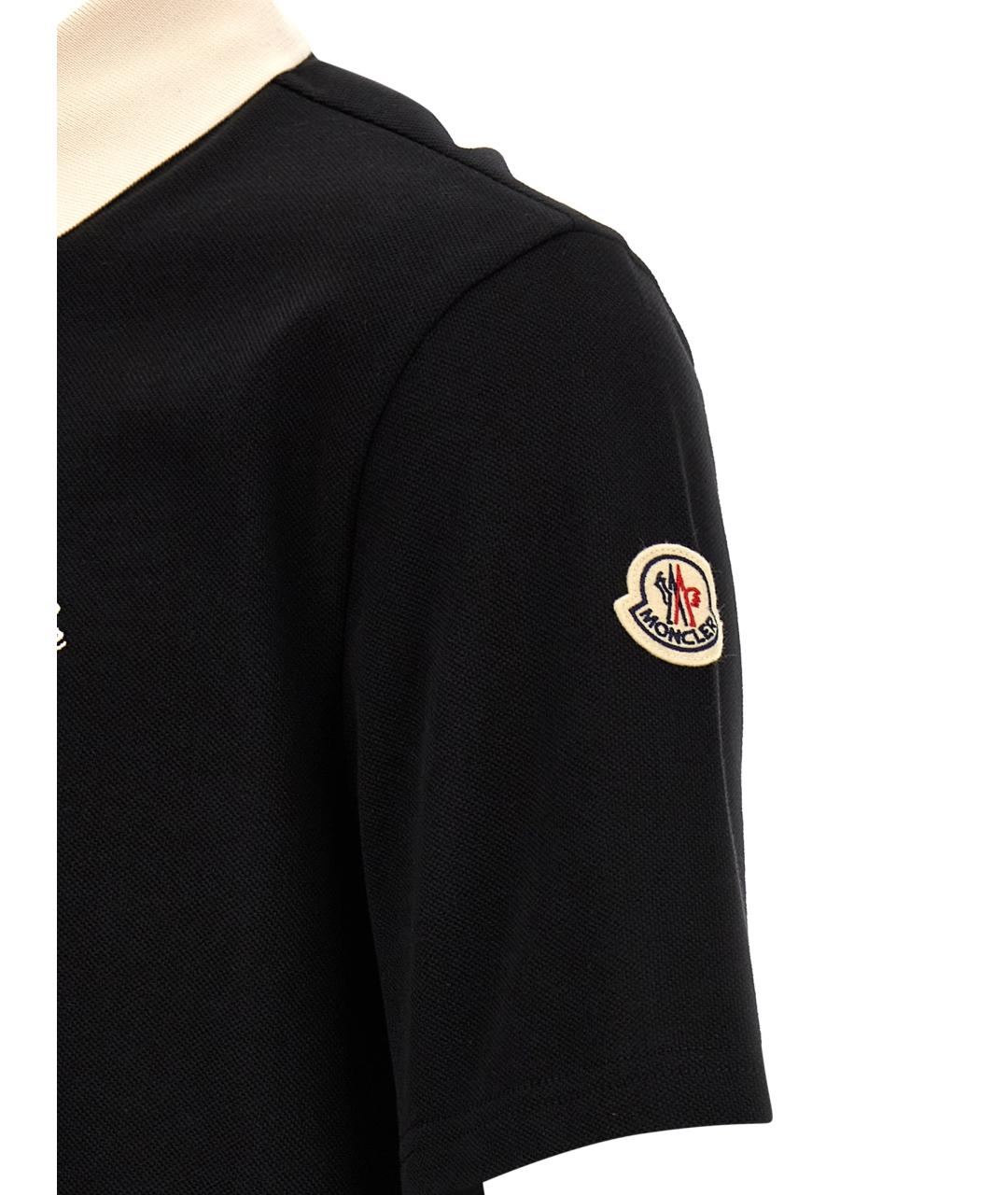 MONCLER Черное хлопковое поло с коротким рукавом, фото 4