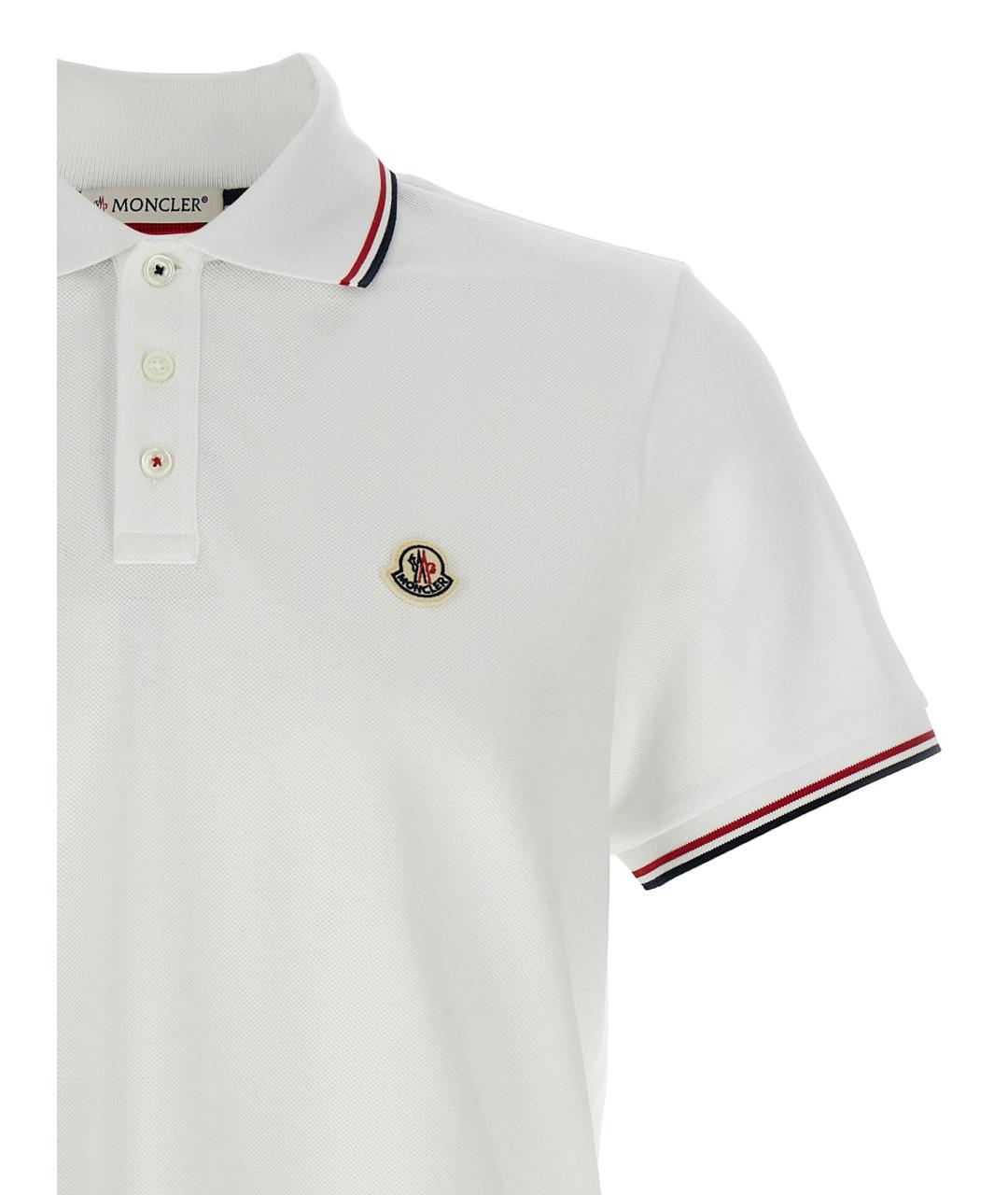 MONCLER Белое хлопковое поло с коротким рукавом, фото 3