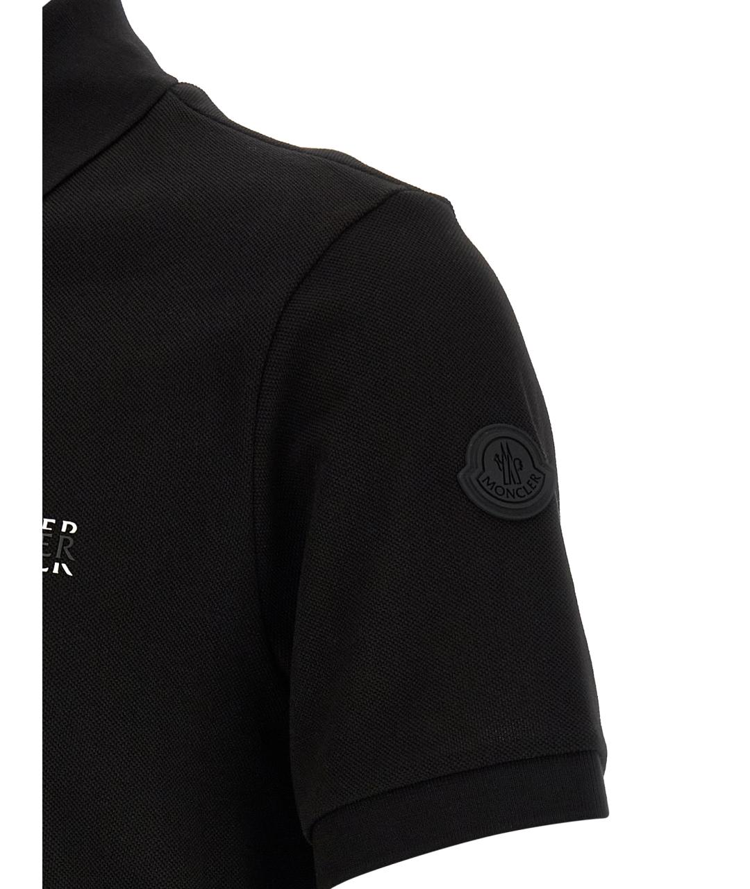 MONCLER Черное хлопковое поло с коротким рукавом, фото 4
