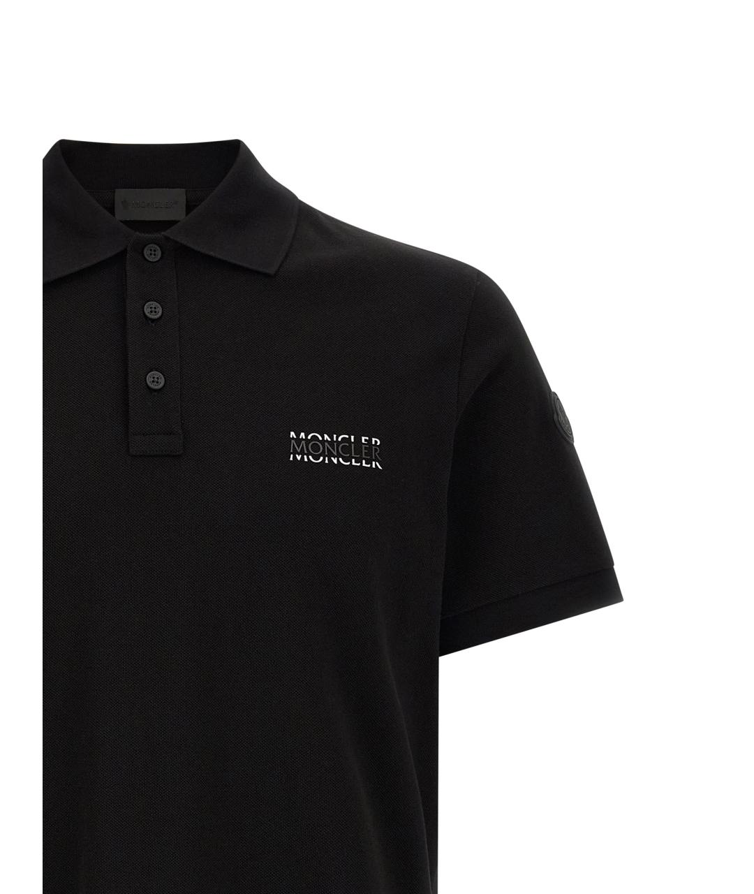 MONCLER Черное хлопковое поло с коротким рукавом, фото 3