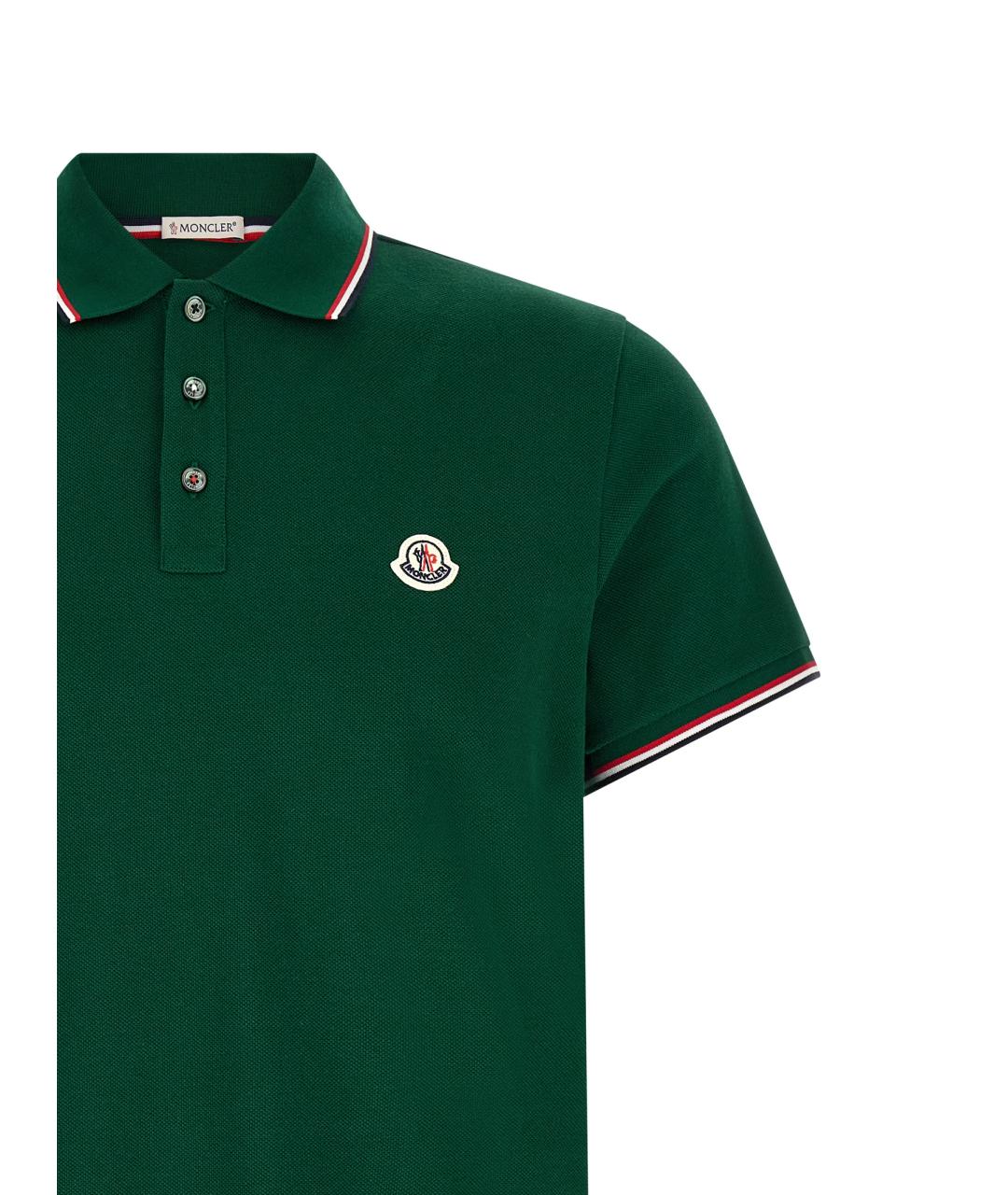 MONCLER Зеленые хлопковое поло с коротким рукавом, фото 3