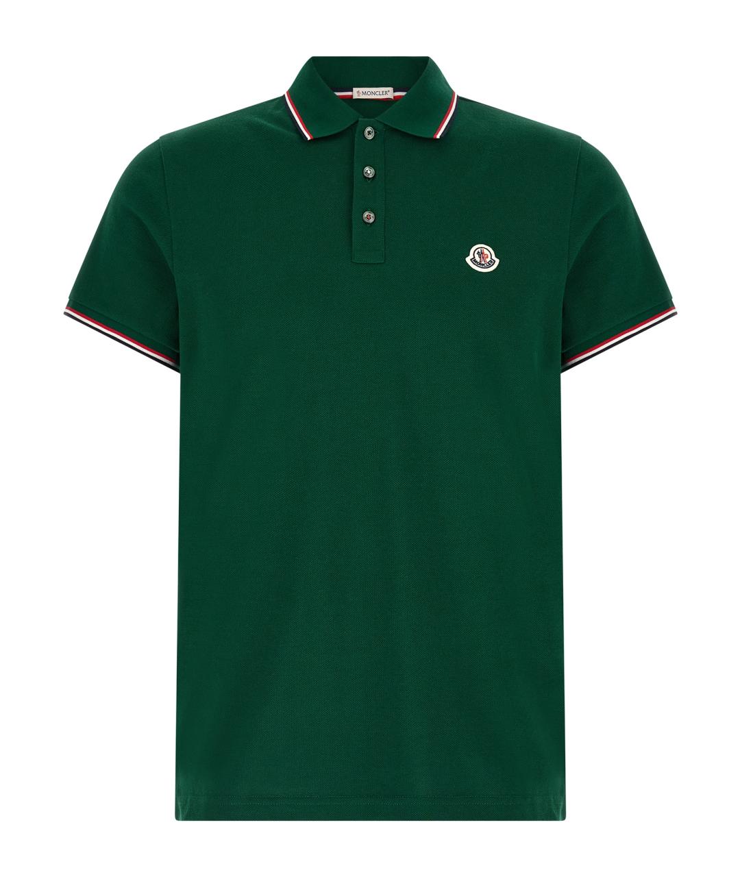 MONCLER Зеленые хлопковое поло с коротким рукавом, фото 1