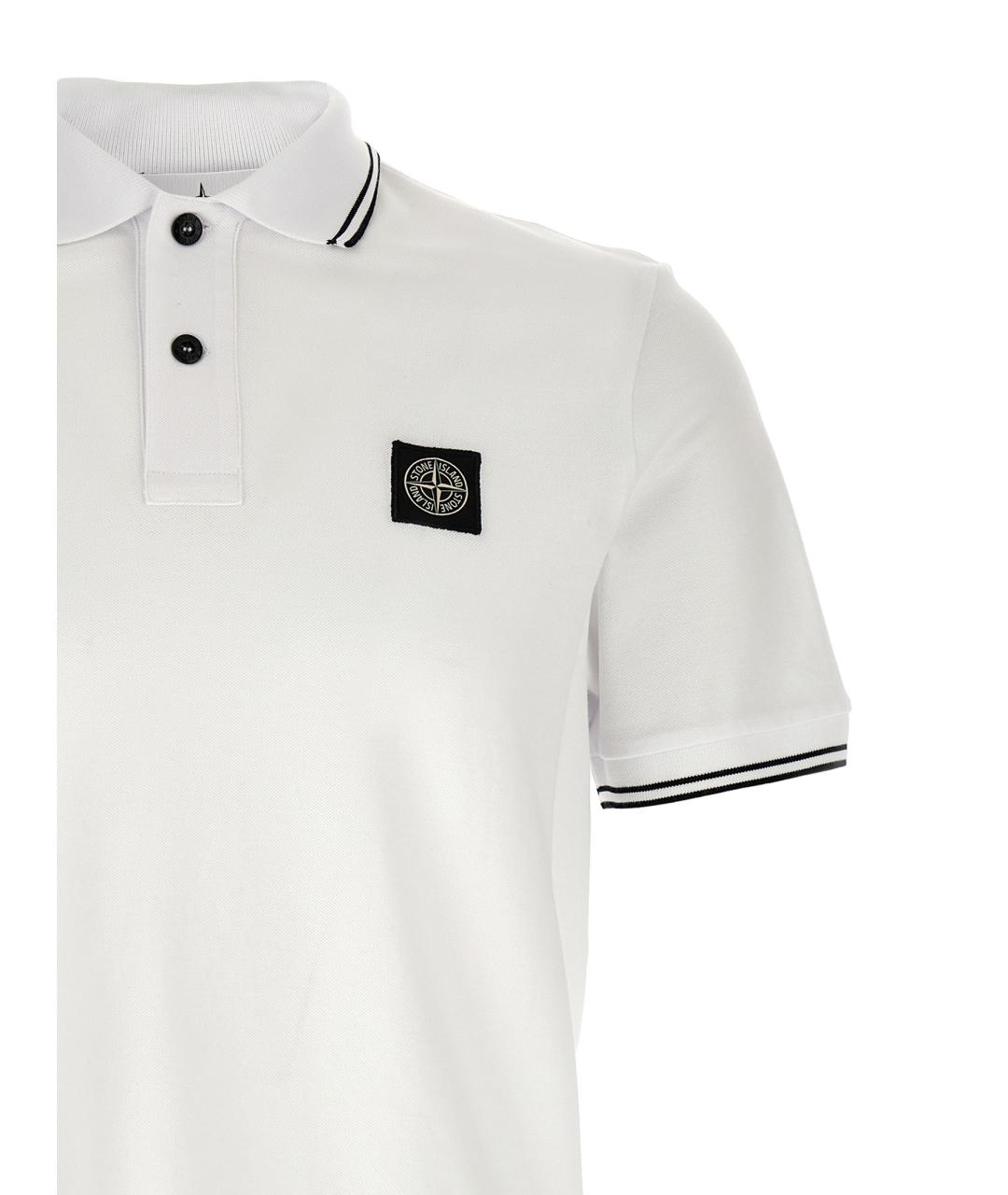 STONE ISLAND Белое хлопковое поло с коротким рукавом, фото 3