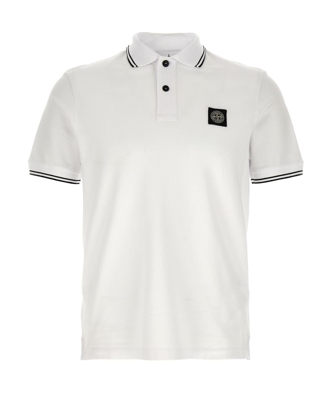 STONE ISLAND Белое хлопковое поло с коротким рукавом, фото 1