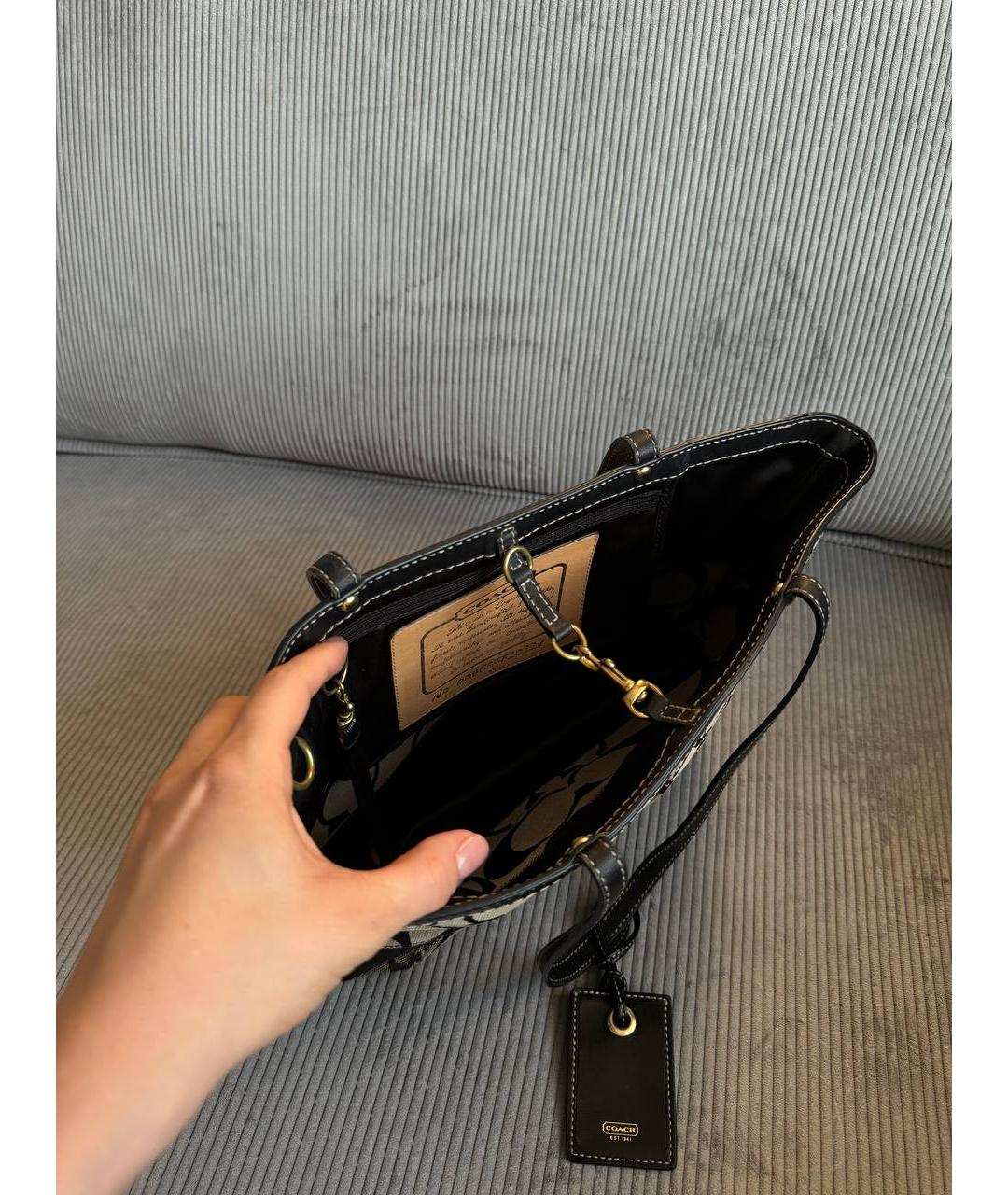 COACH Черная тканевая сумка тоут, фото 7
