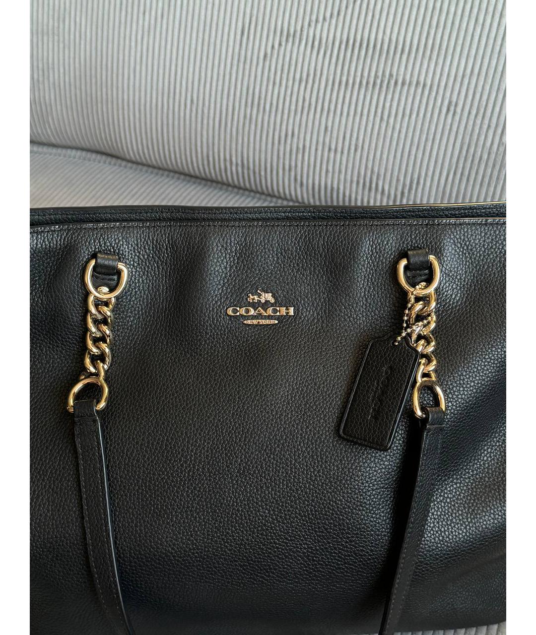 COACH Черная кожаная сумка тоут, фото 6