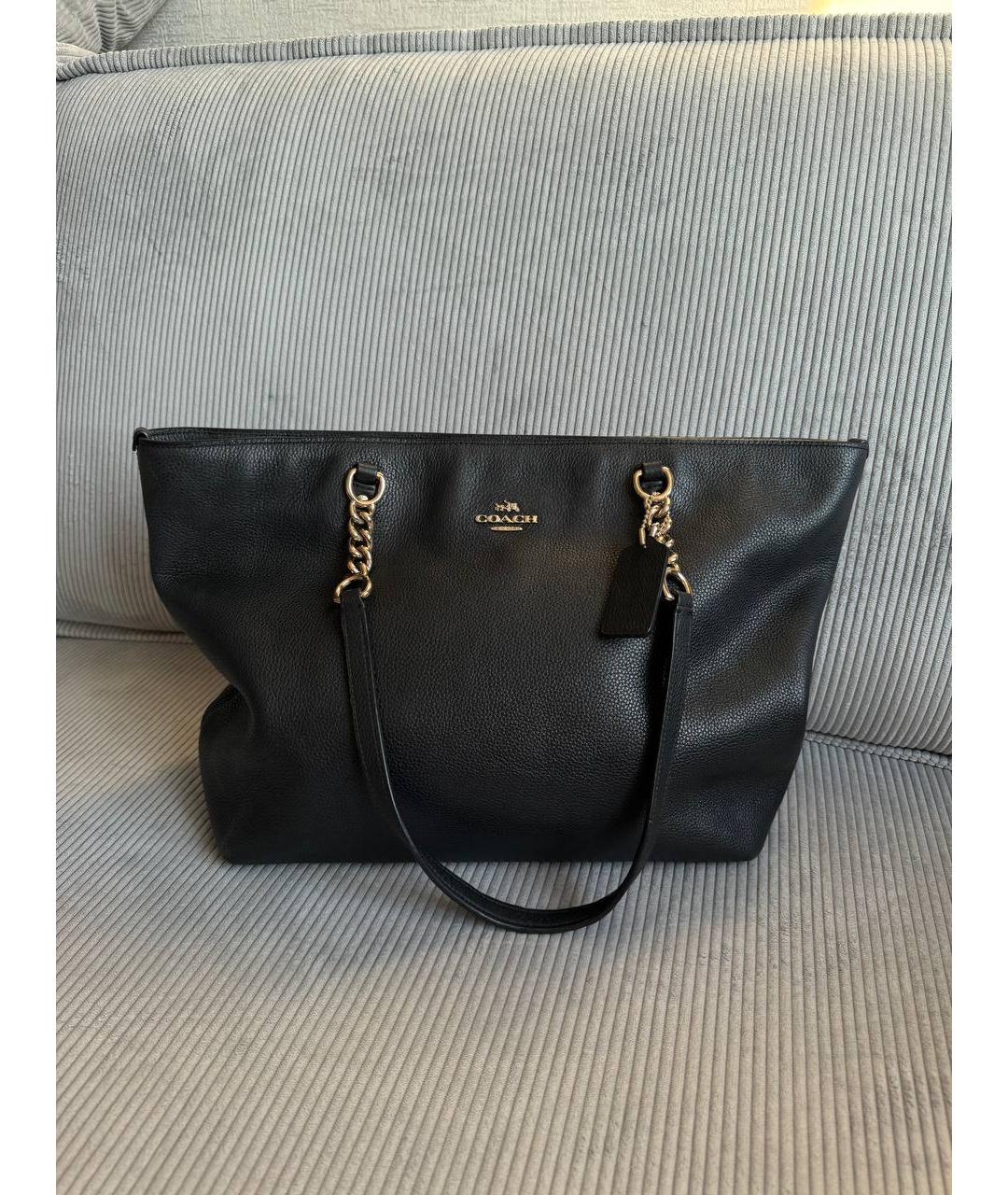 COACH Черная кожаная сумка тоут, фото 2
