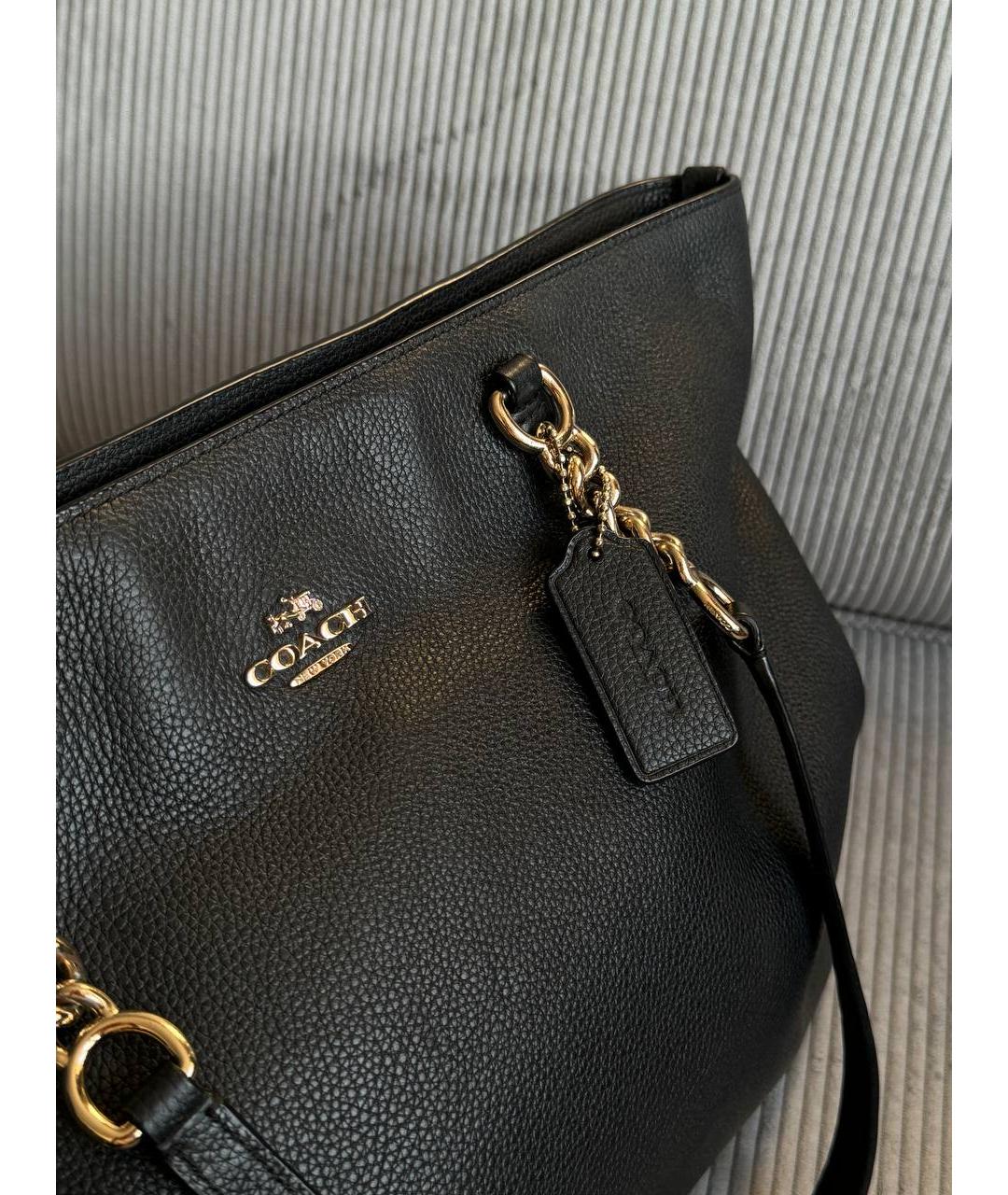 COACH Черная кожаная сумка тоут, фото 4