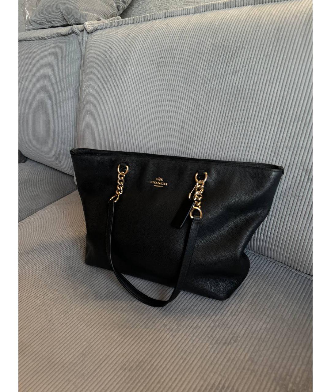 COACH Черная кожаная сумка тоут, фото 3