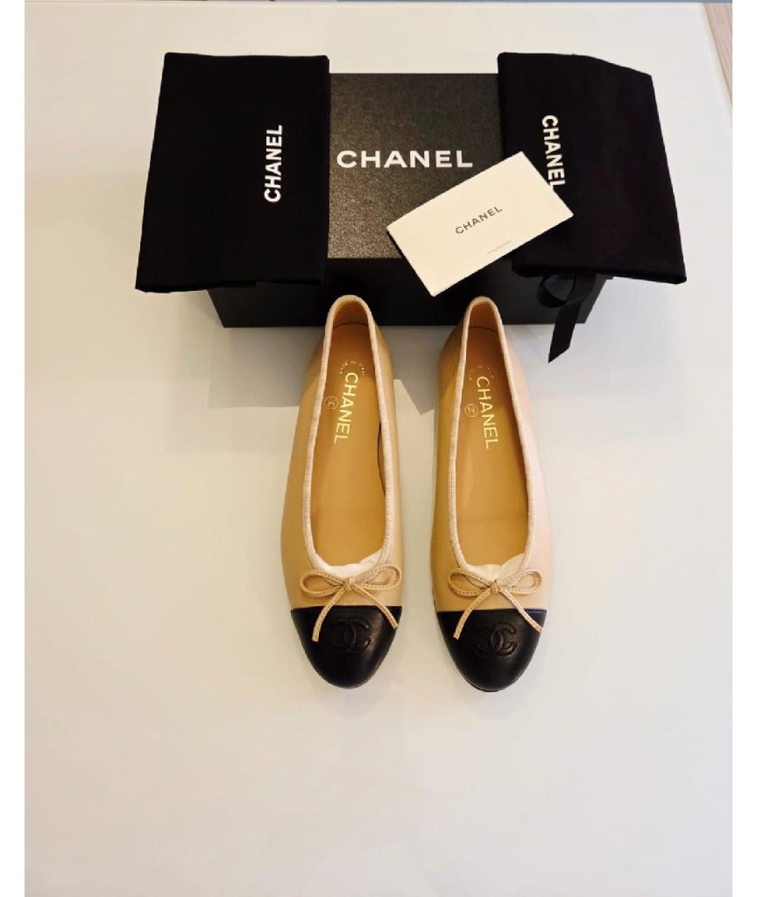 CHANEL Бежевые кожаные балетки, фото 2