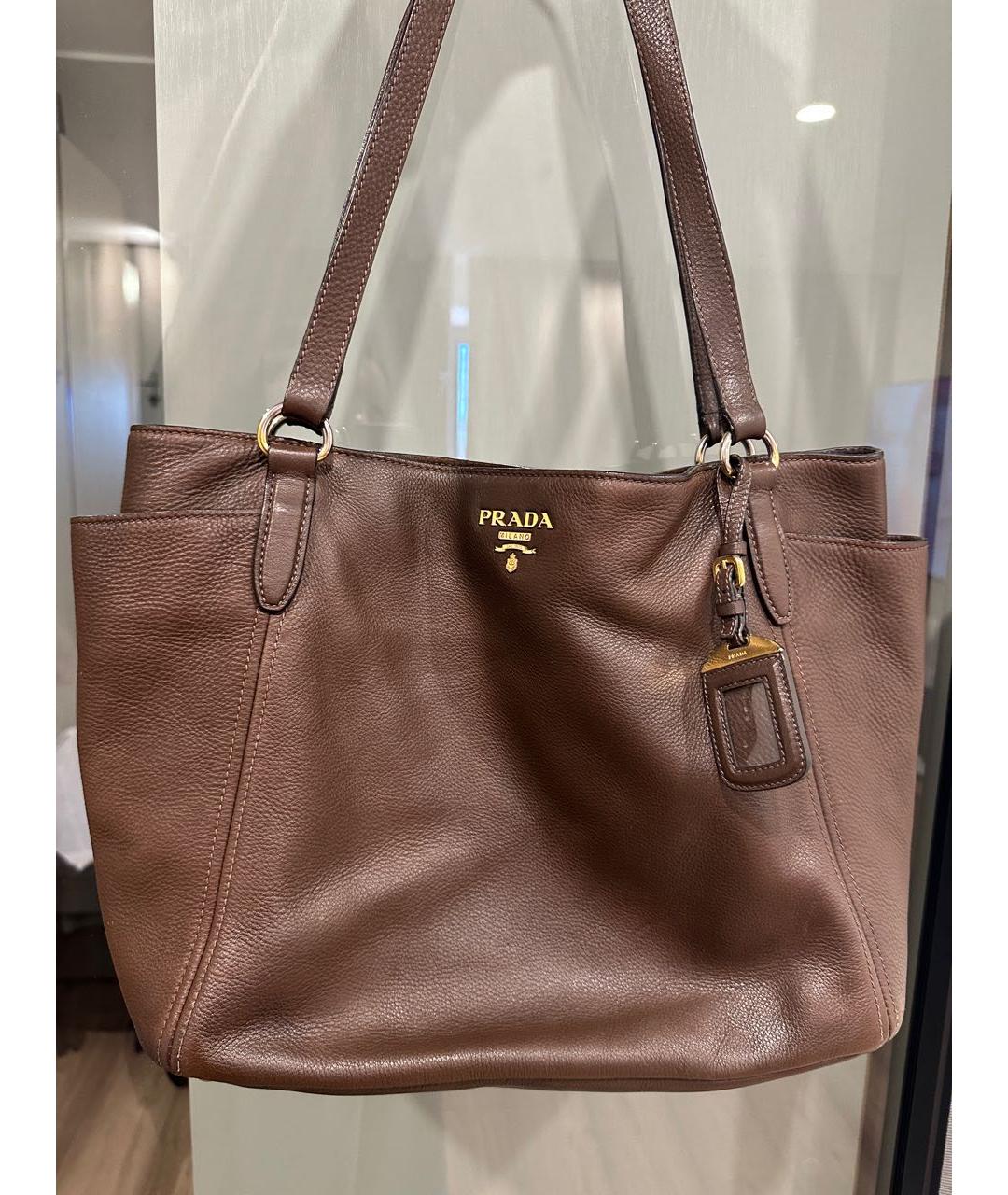 PRADA Коричневая кожаная сумка тоут, фото 9