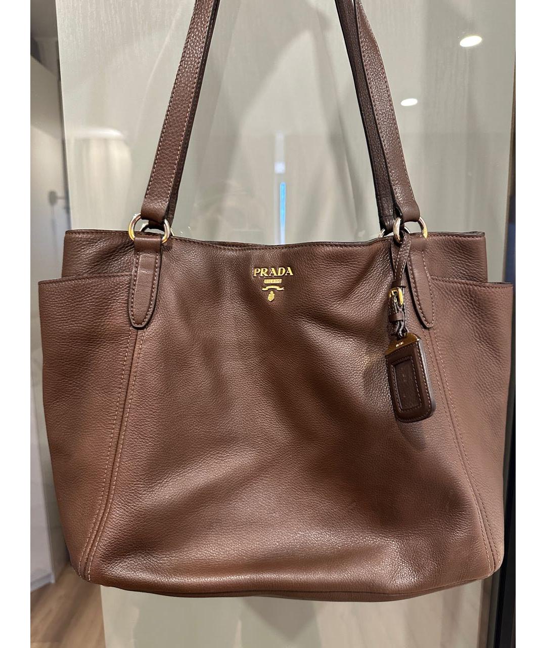 PRADA Коричневая кожаная сумка тоут, фото 4