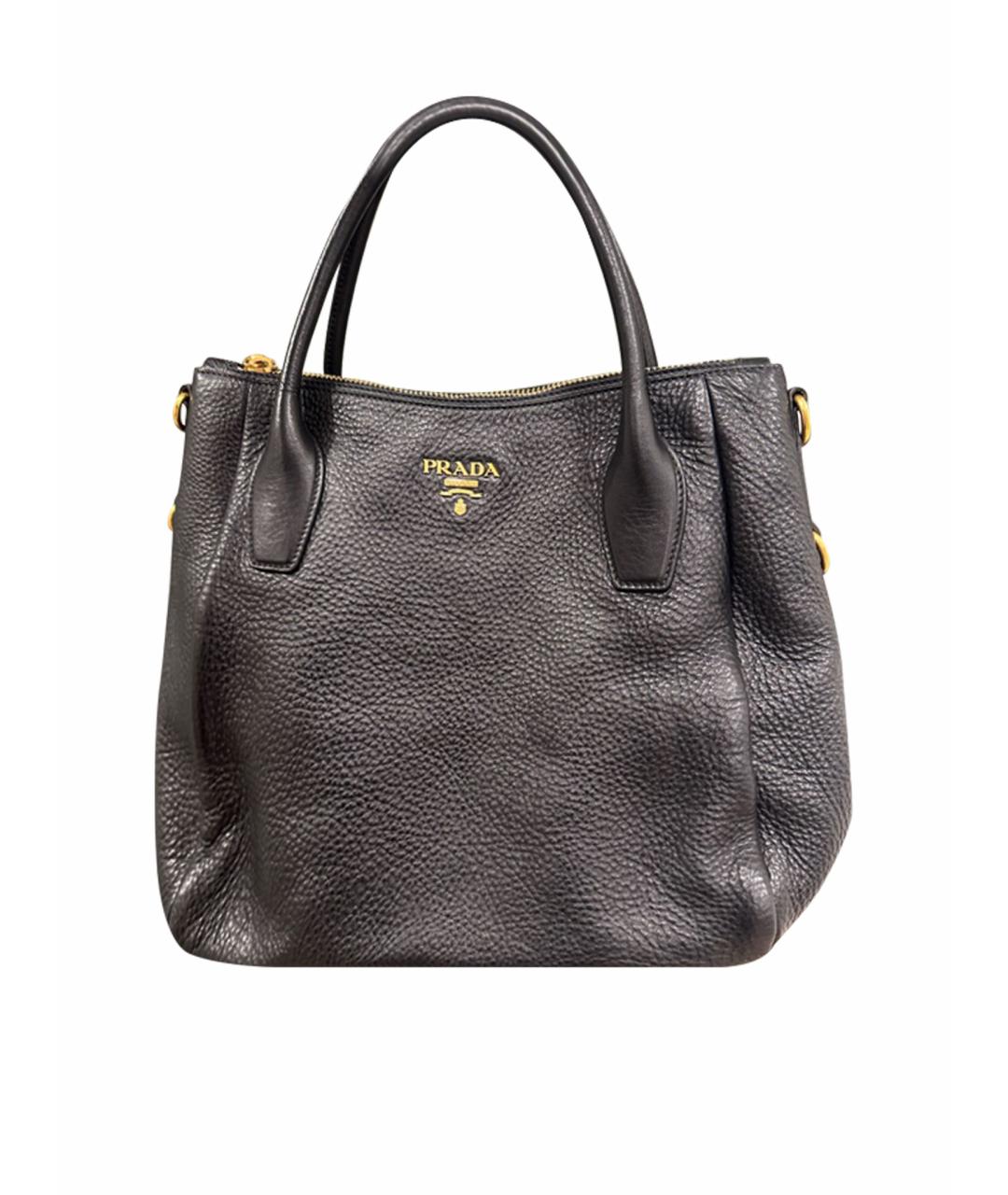 PRADA Черная кожаная сумка с короткими ручками, фото 1