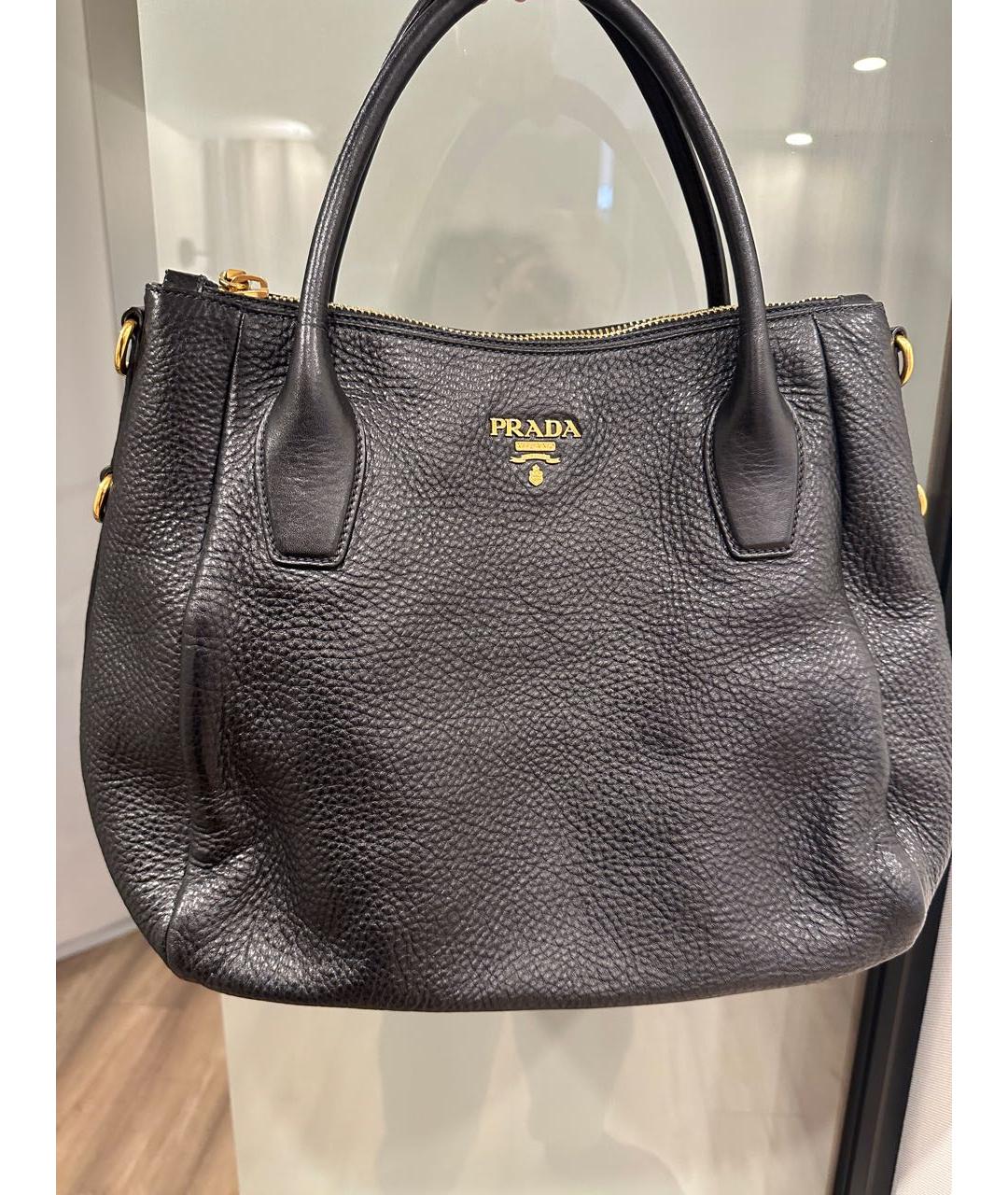 PRADA Черная кожаная сумка с короткими ручками, фото 2