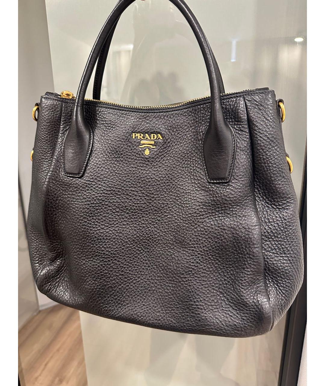 PRADA Черная кожаная сумка с короткими ручками, фото 9