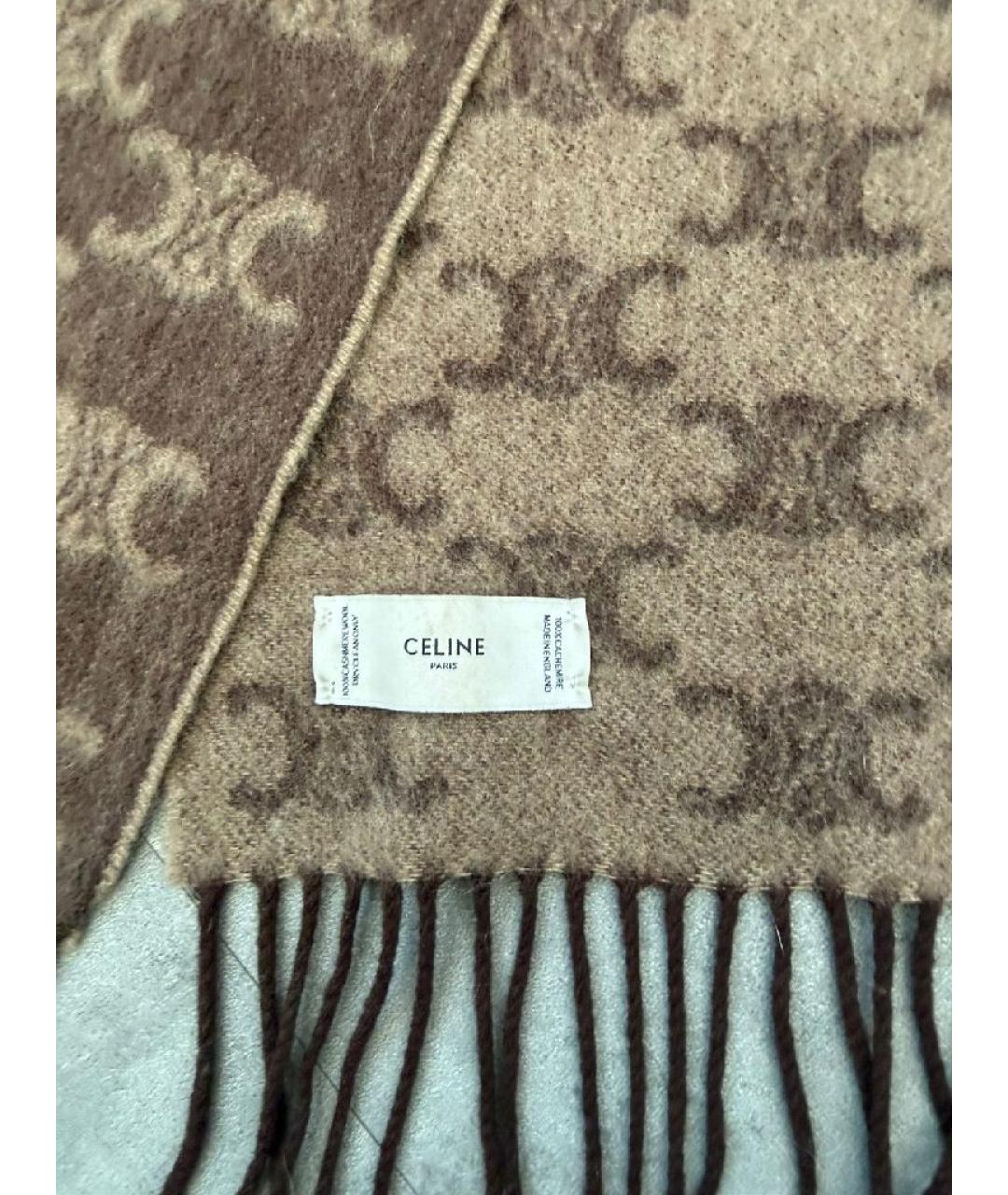 CELINE Коричневый кашемировый шарф, фото 3