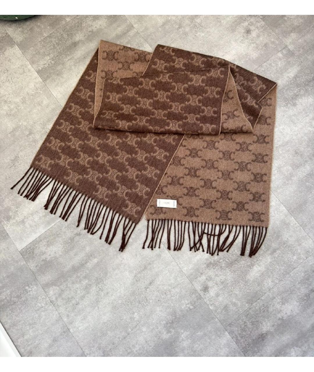 CELINE Коричневый кашемировый шарф, фото 6