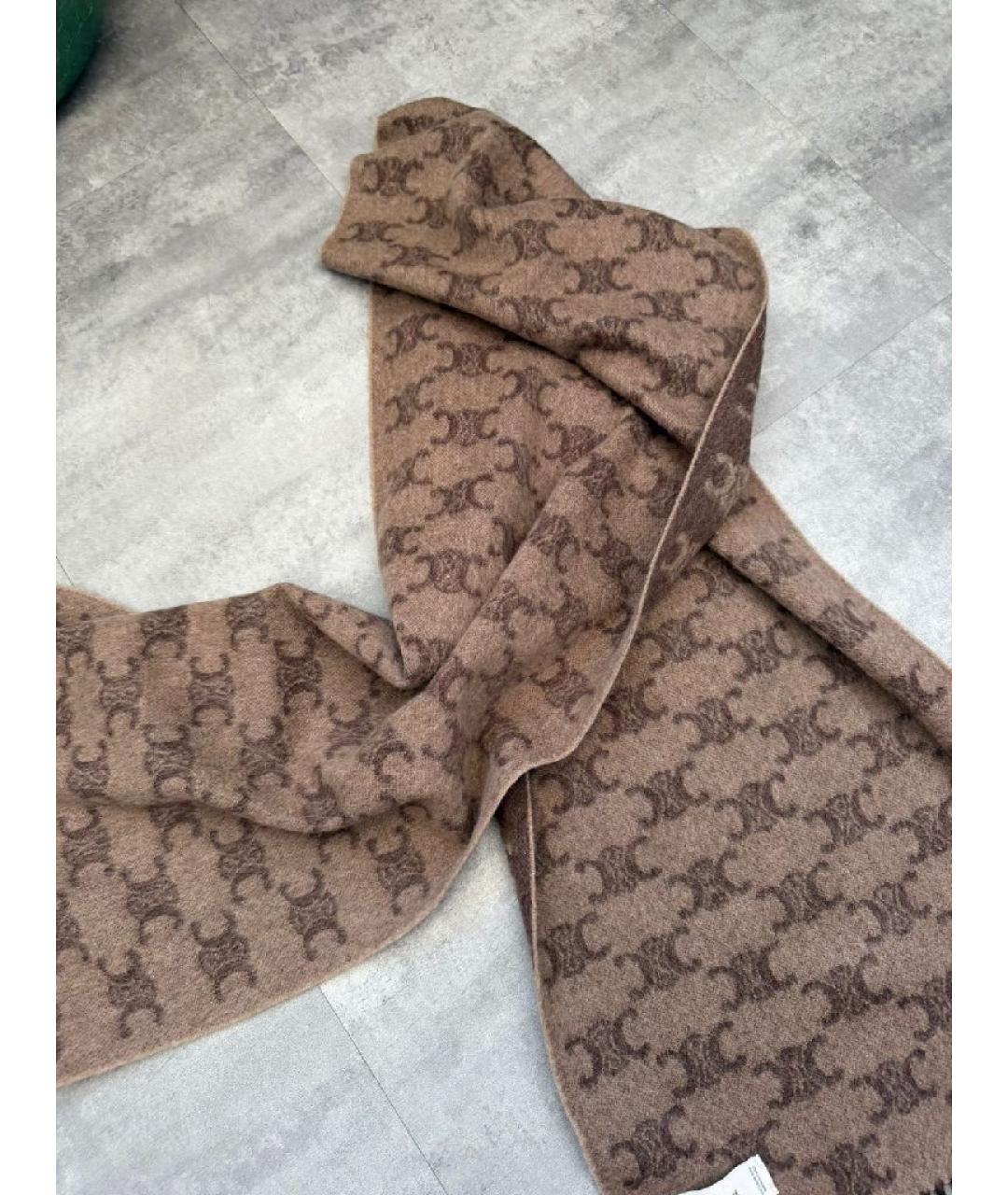 CELINE Коричневый кашемировый шарф, фото 4