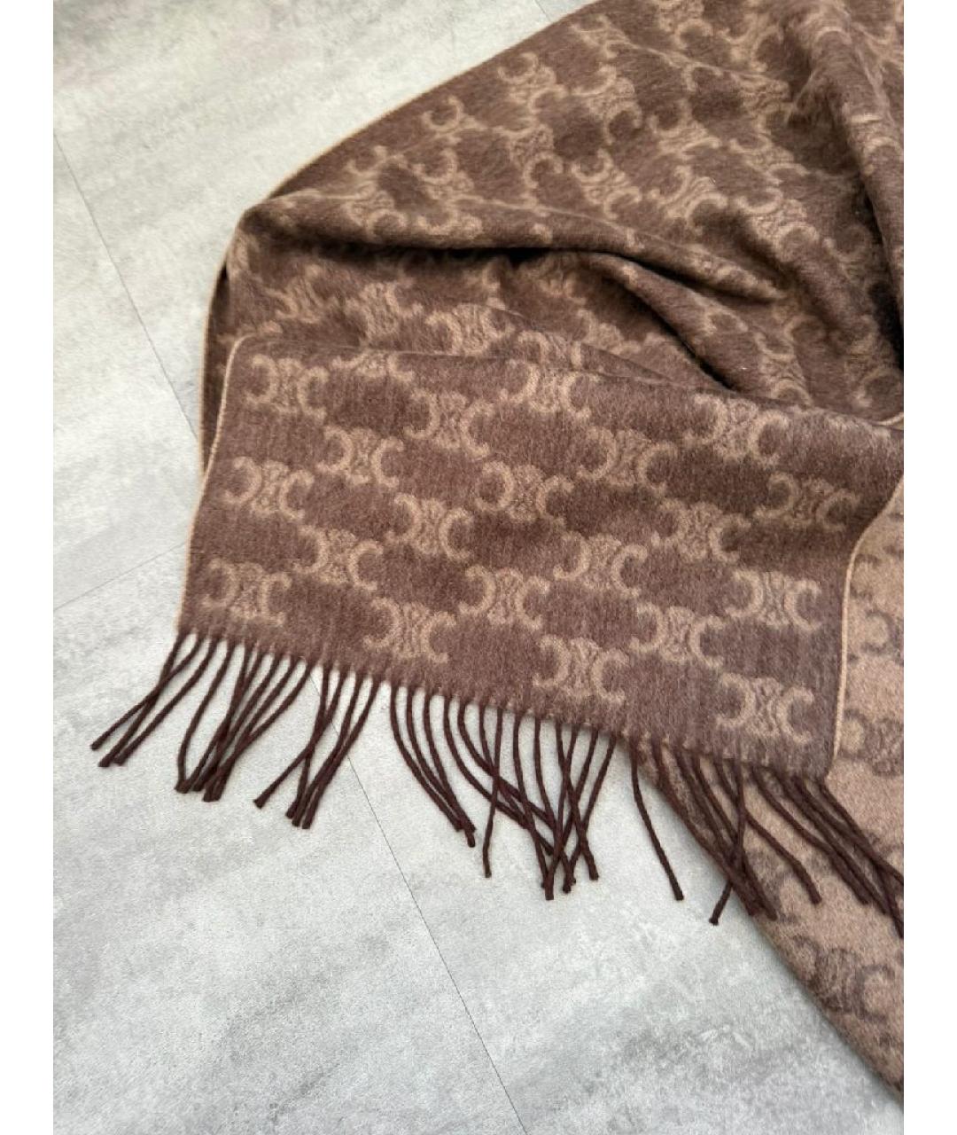 CELINE Коричневый кашемировый шарф, фото 5