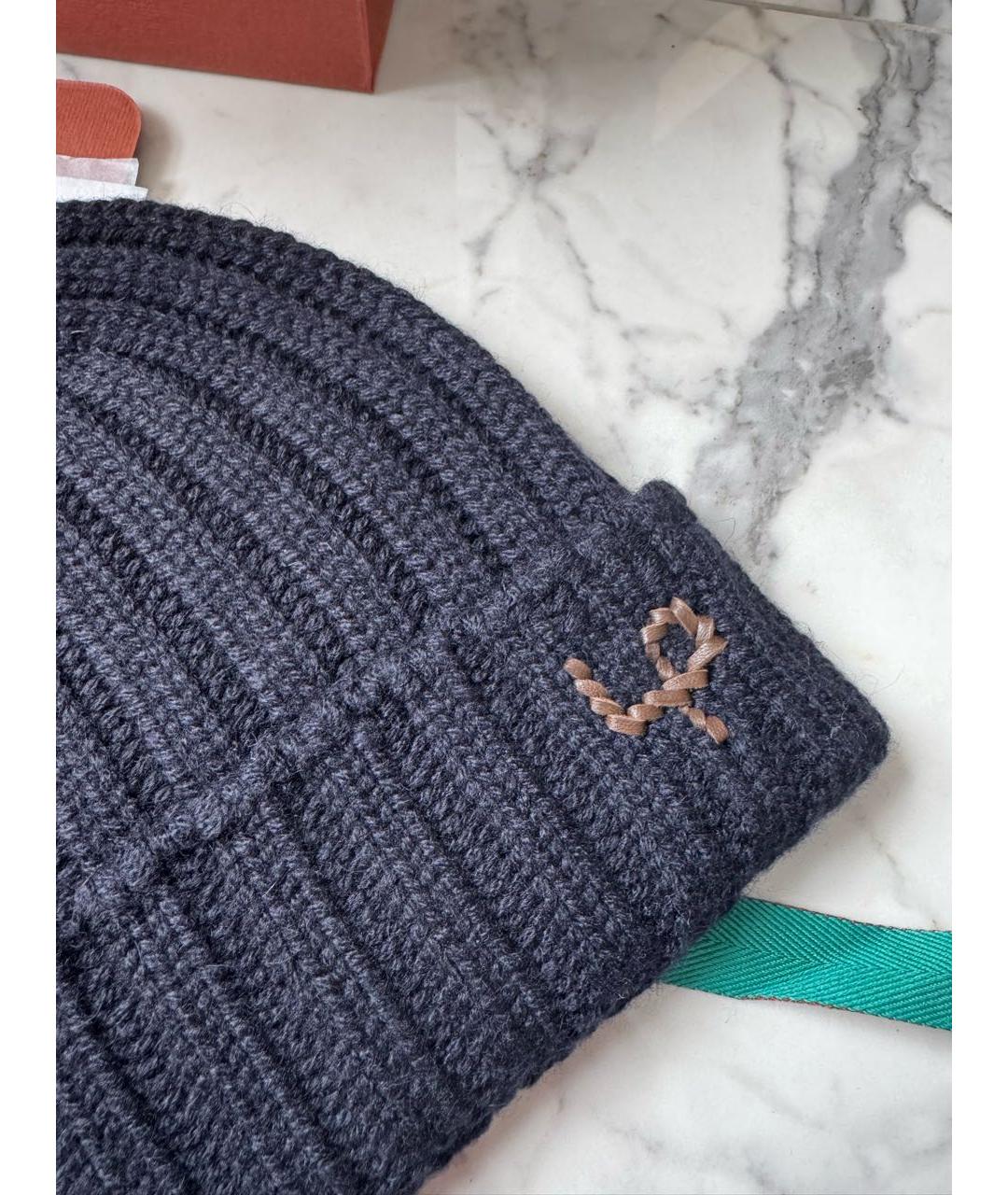 LORO PIANA Темно-синяя кашемировая шапка, фото 3