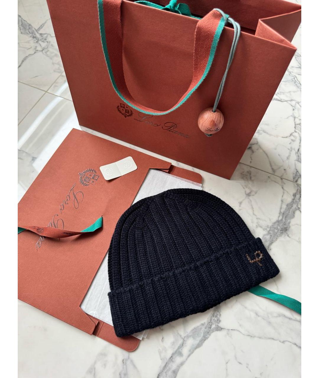 LORO PIANA Темно-синяя кашемировая шапка, фото 2