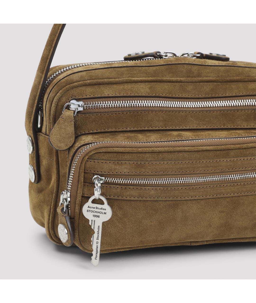 ACNE STUDIOS Коричневая замшевая сумка с короткими ручками, фото 3