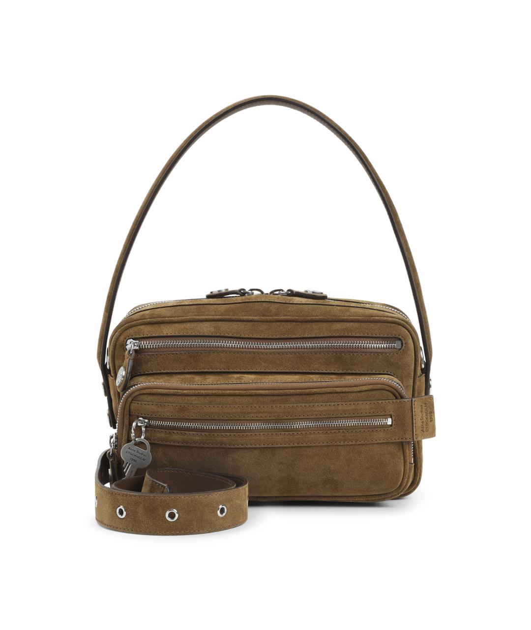 ACNE STUDIOS Коричневая замшевая сумка с короткими ручками, фото 1