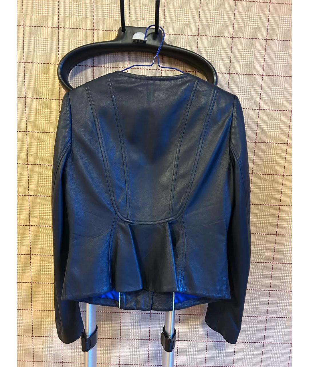 ELIE TAHARI Синий кожаный жакет/пиджак, фото 2