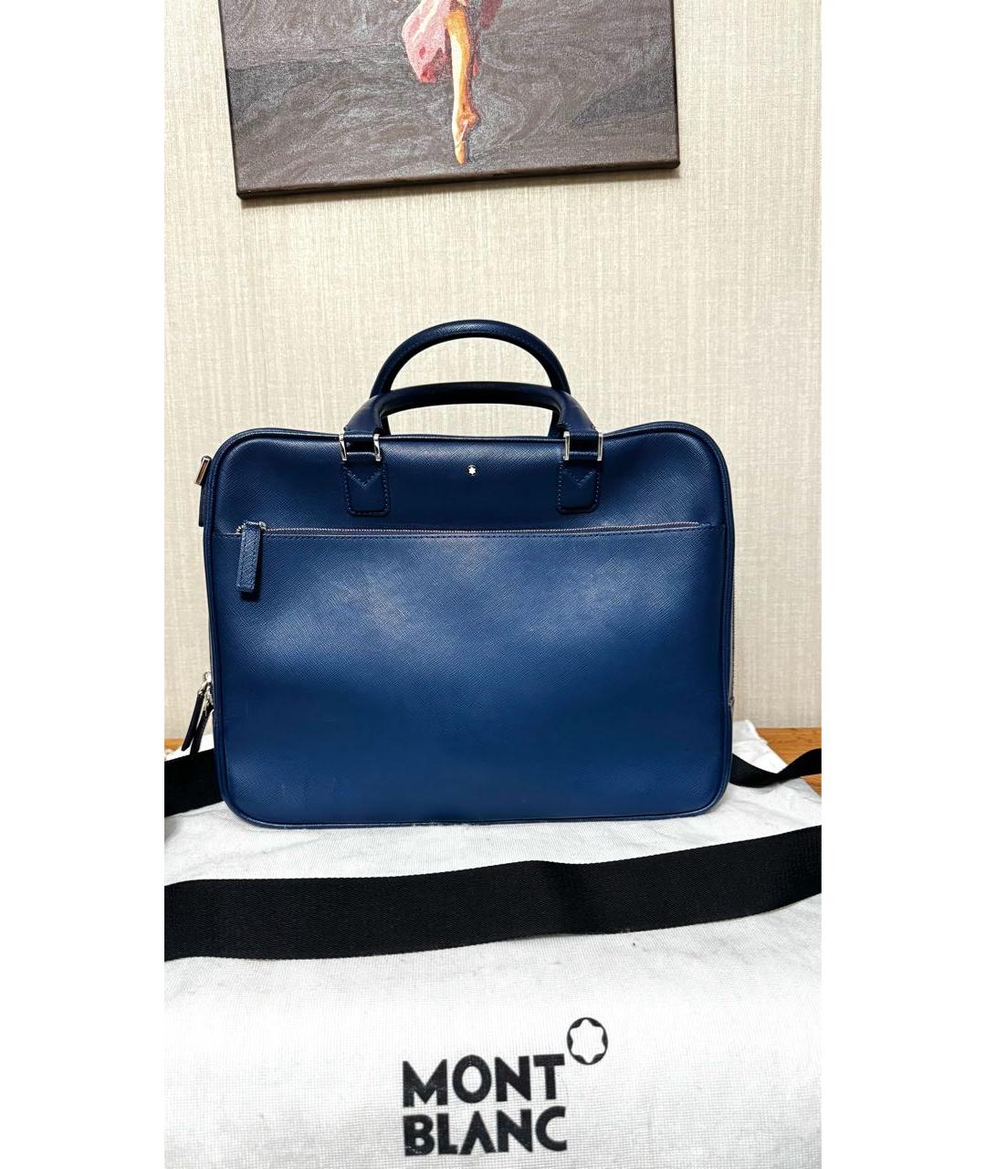 MONTBLANC Темно-синий кожаный портфель, фото 6
